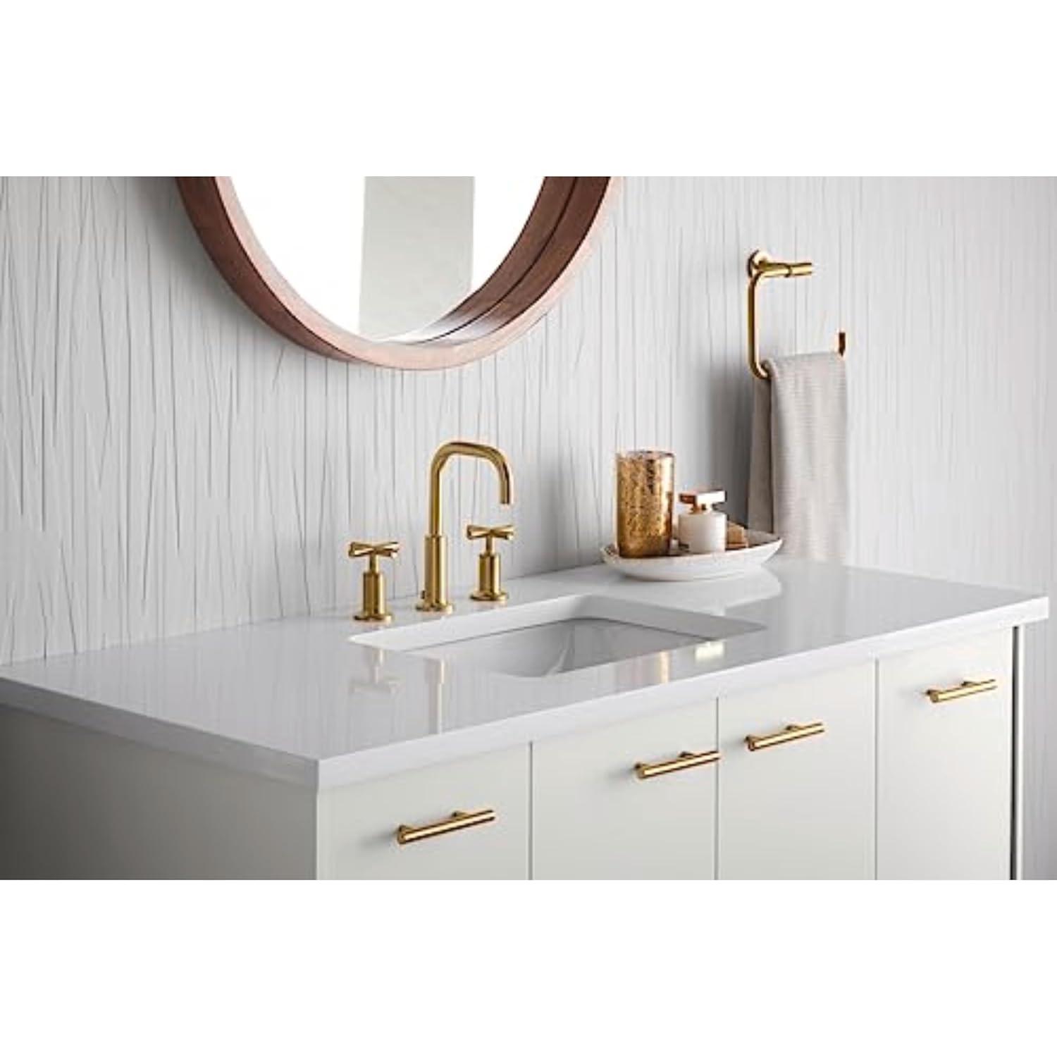 Kohler Purist® Widespread Bathroom Faucet with Pop-Up Drain Assembly, 3-Hole High Arc Cross Handle Bathroom Sink Faucet, 1.2 gpm