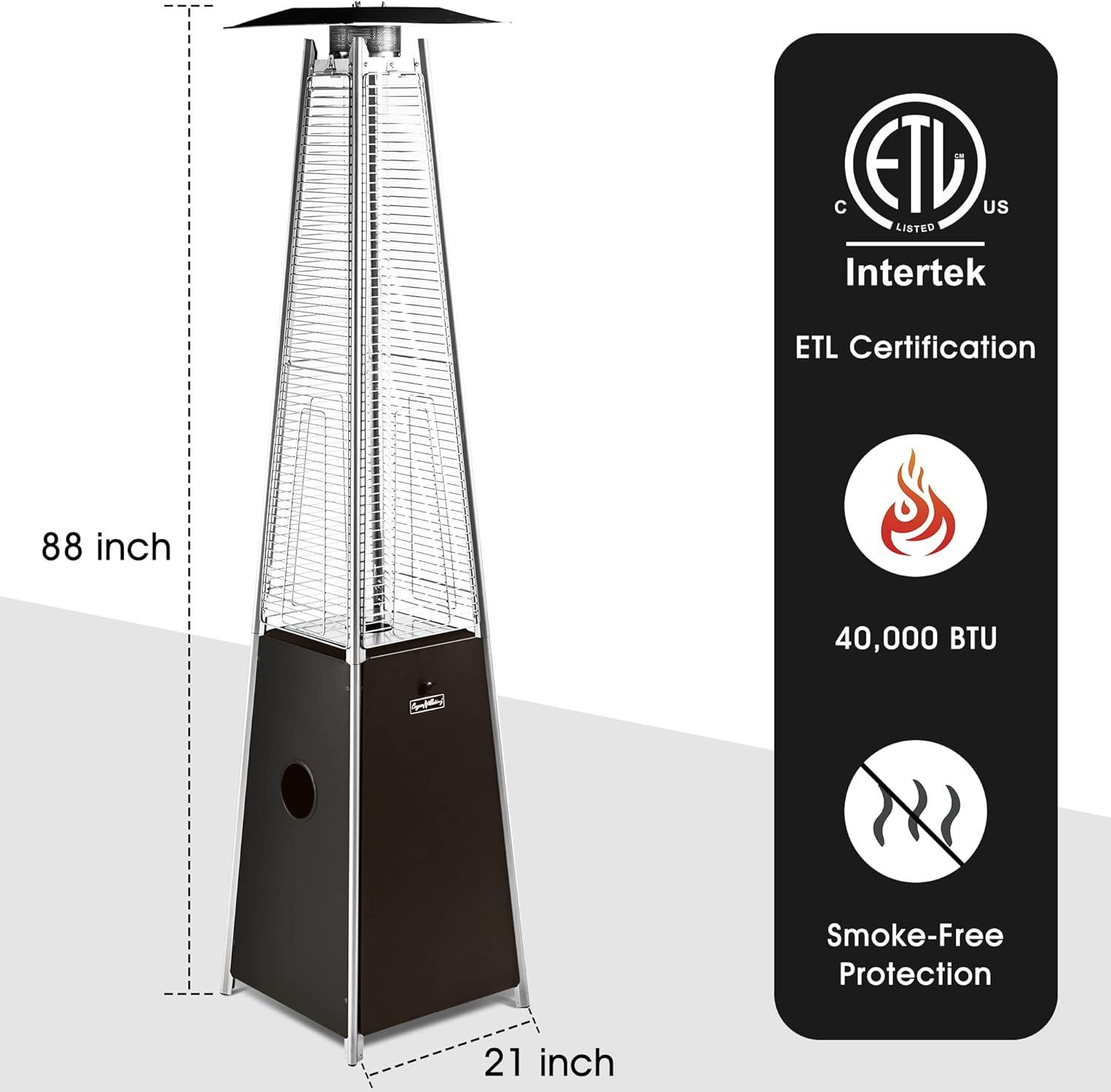 Mocha Propane Outdoor Pyramid Flame Patio Heater with Wheels