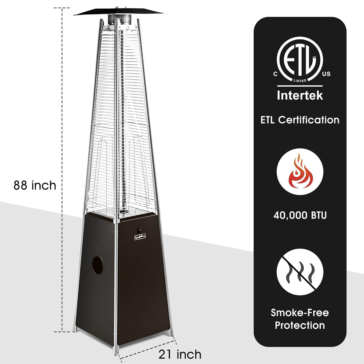 LEGACY HEATING Outdoor Patio Heater with Reflector Shield, 40,000 BTU Propane Patio Heater with Wheels for Commercial, Residential, Garden, Porch, Party, Deck(Mocha)