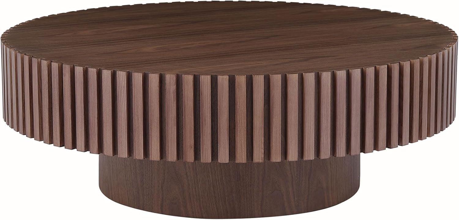 Round Coffee Table for Living Room, 31.49" Modern Handcraft Relief Drum Circle Wood Side End Accent Center Table for Small Space, Apartment, Walnut