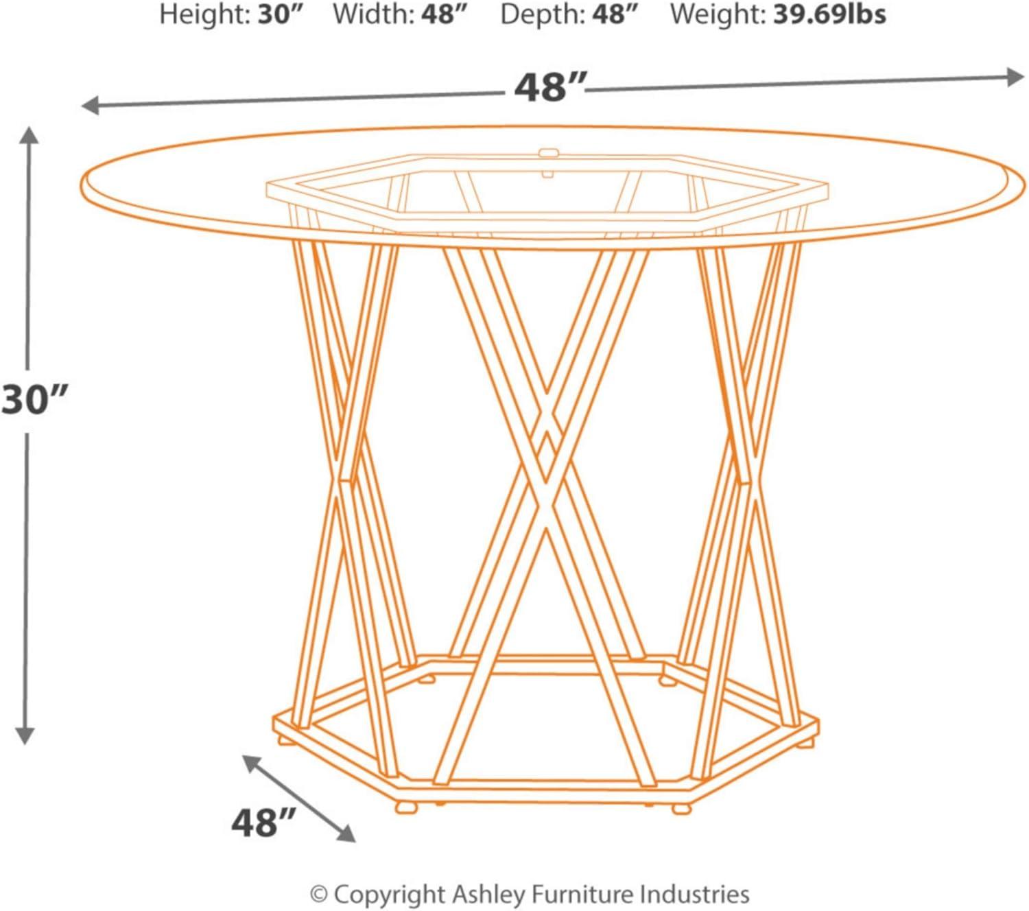 Signature Design by Ashley Madanere Round Dining Room Table Chrome: 4-Seat Glass Top, Pedestal Base, 47" Width