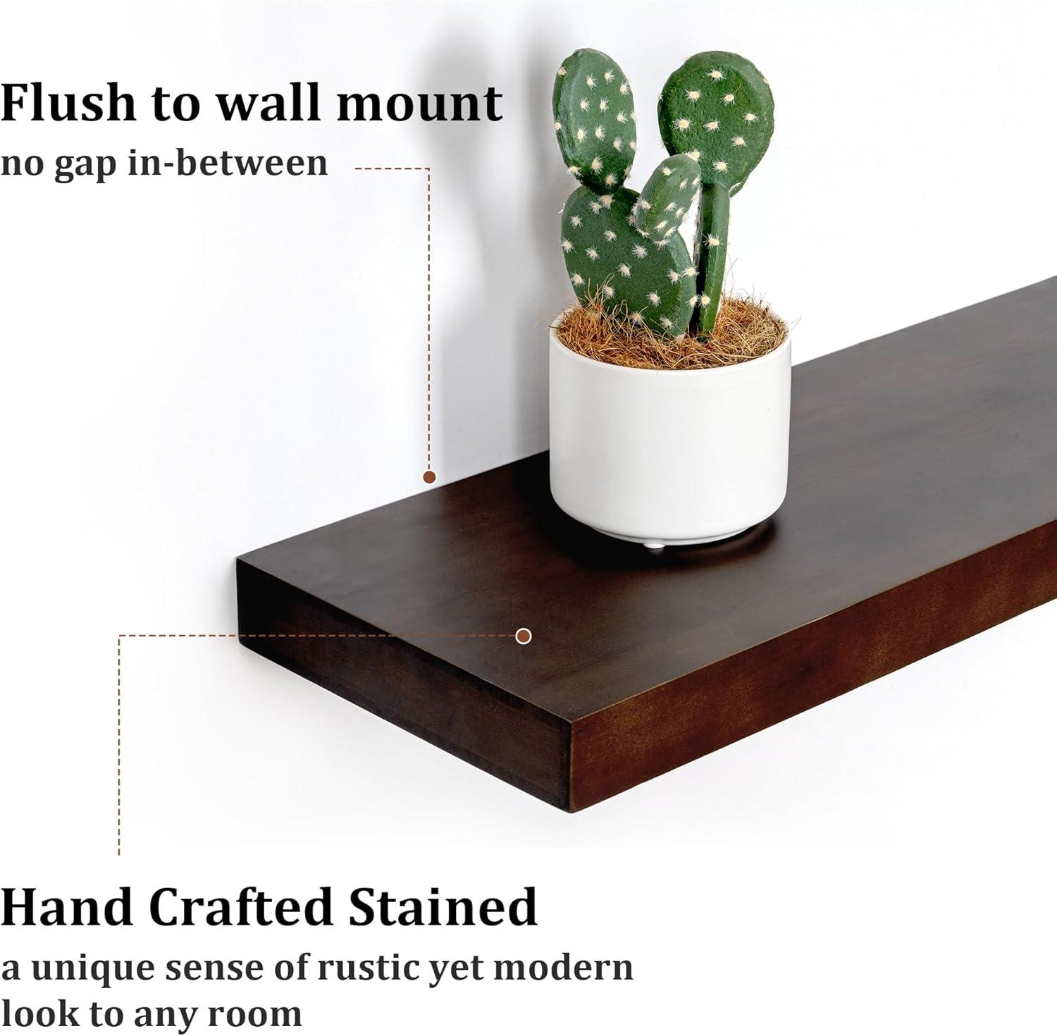 24 Inch Floating Shelves Set of 2, Rustic Solid Wood Wall Mounted Shelves for Decor & Storage, Dark Walnut Shelves for Bedroom Kitchen Living Room - Dark Walnut