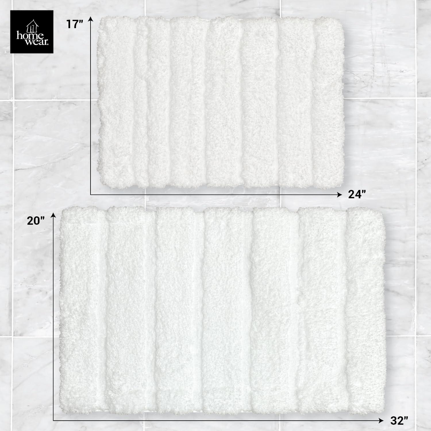 The Lakeside Collection Set of 2 Luxury Stripe Bath Rugs - White