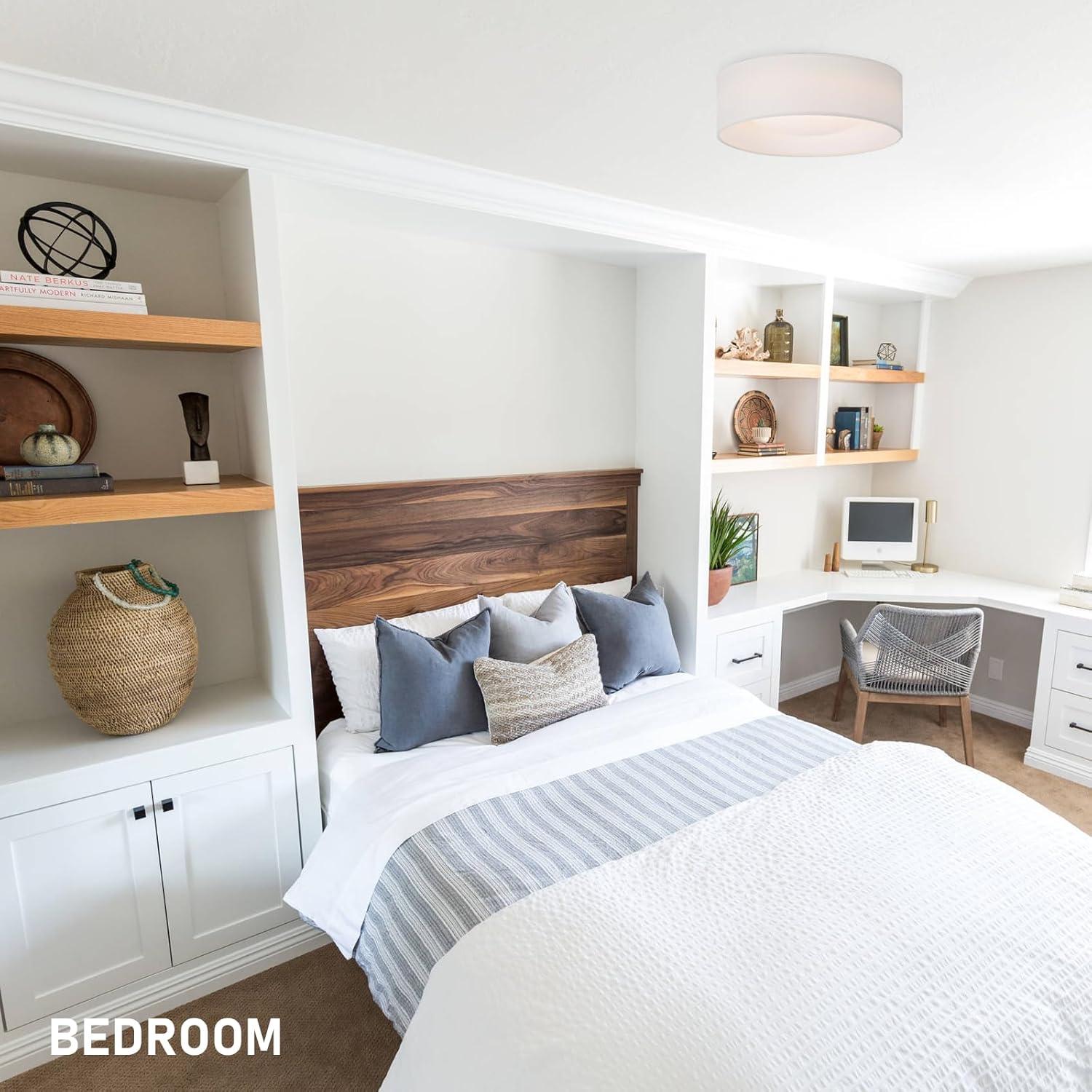 13" White Fabric Flush Mount Ceiling Light, 24W 3000K LED Closed to Ceiling Light Fixture with Classic Linen Drum Design for Bedrooms, Kitchen, Dining Room, Hallway