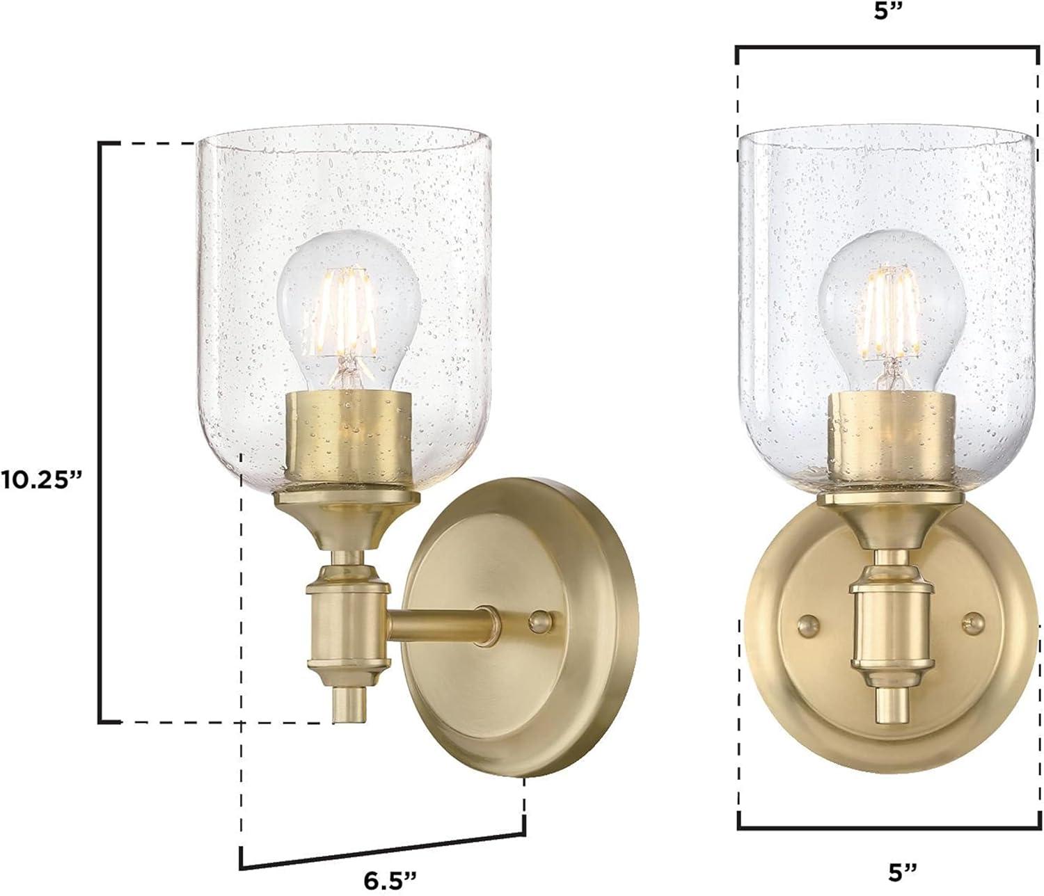 Champagne Brass Cylinder Sconce with Seeded Glass Shade