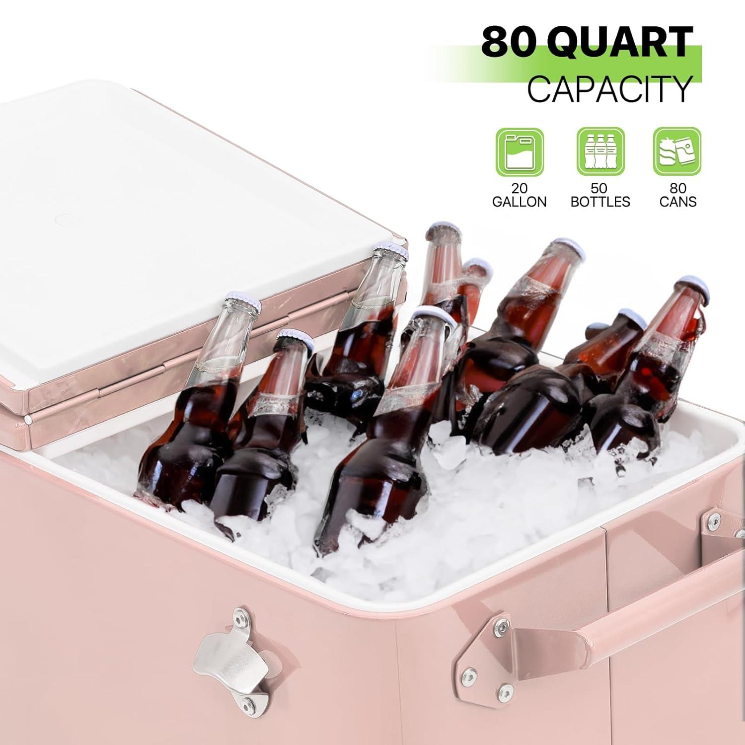 Bring Home Furniture Outdoor 80 Qt Rolling Cooler Cart, with Bottle Opener + Storage Shelf Camping Beverage Ice Chest