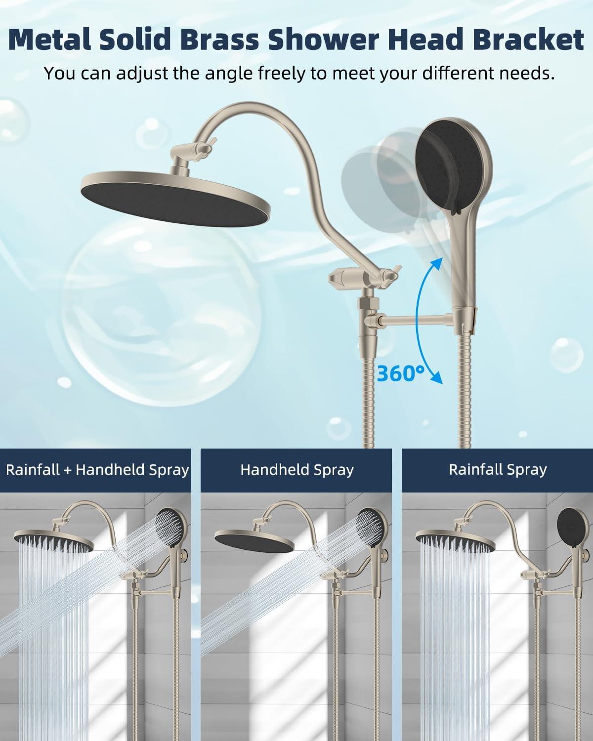 Self-cleaning 10" High Pressure Rainfall Shower Head with Hand Sprayer