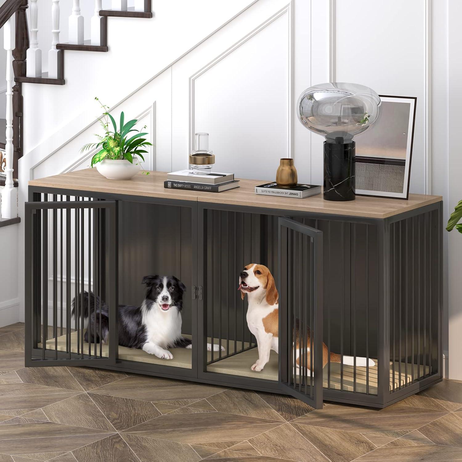 Tucker Murphy Pet™ Large Dog Crate Furniture for 2 Dogs, 71.6'' Steel Frame Dog Crate with Double Doors, Heavy Sturdy Dog Kennel