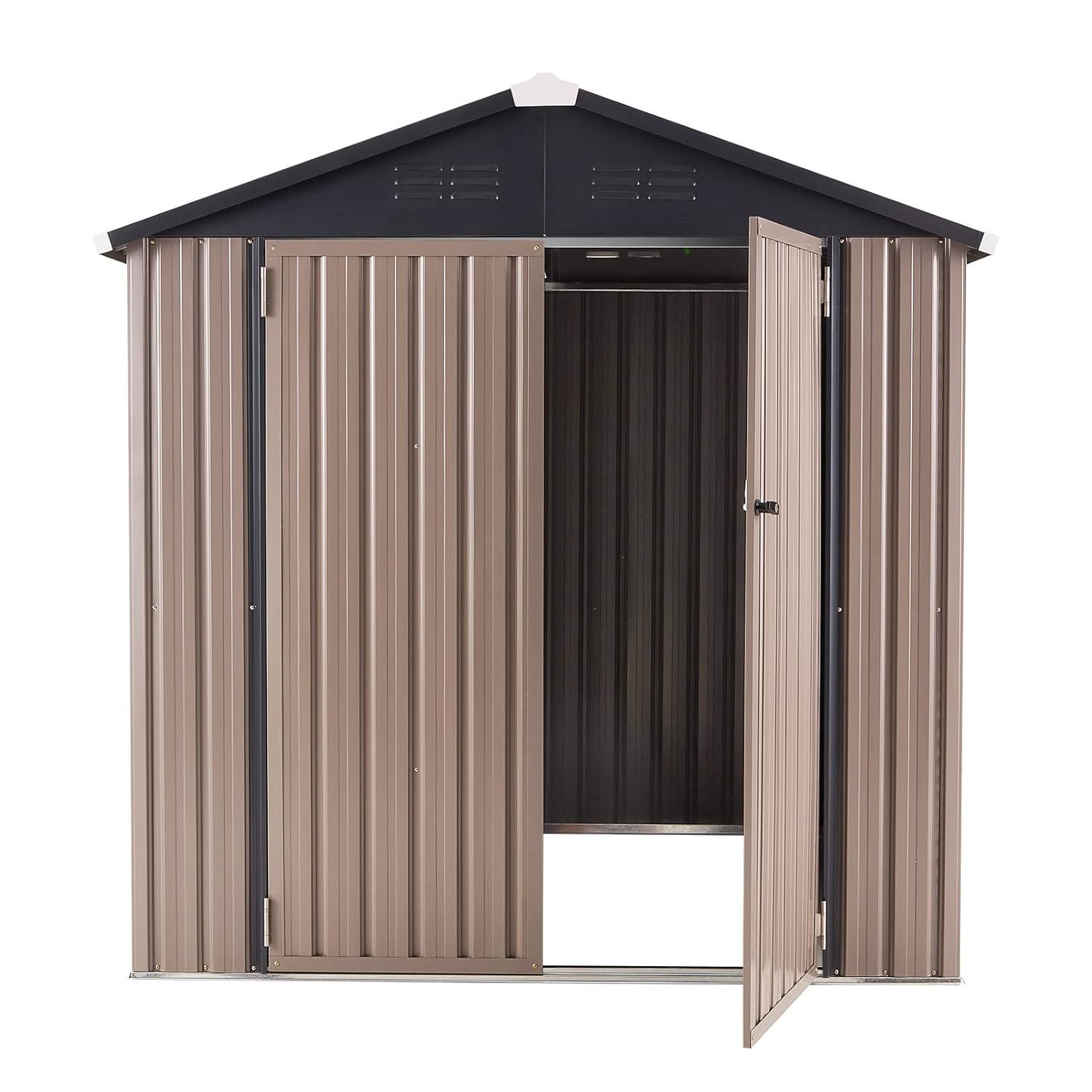 AECOJOY 6' x 6' Outdoor Storage Shed with Rack & Shelves Metal Utility Tool Shed with Lockable Door for Backyard & Garden on Clearance