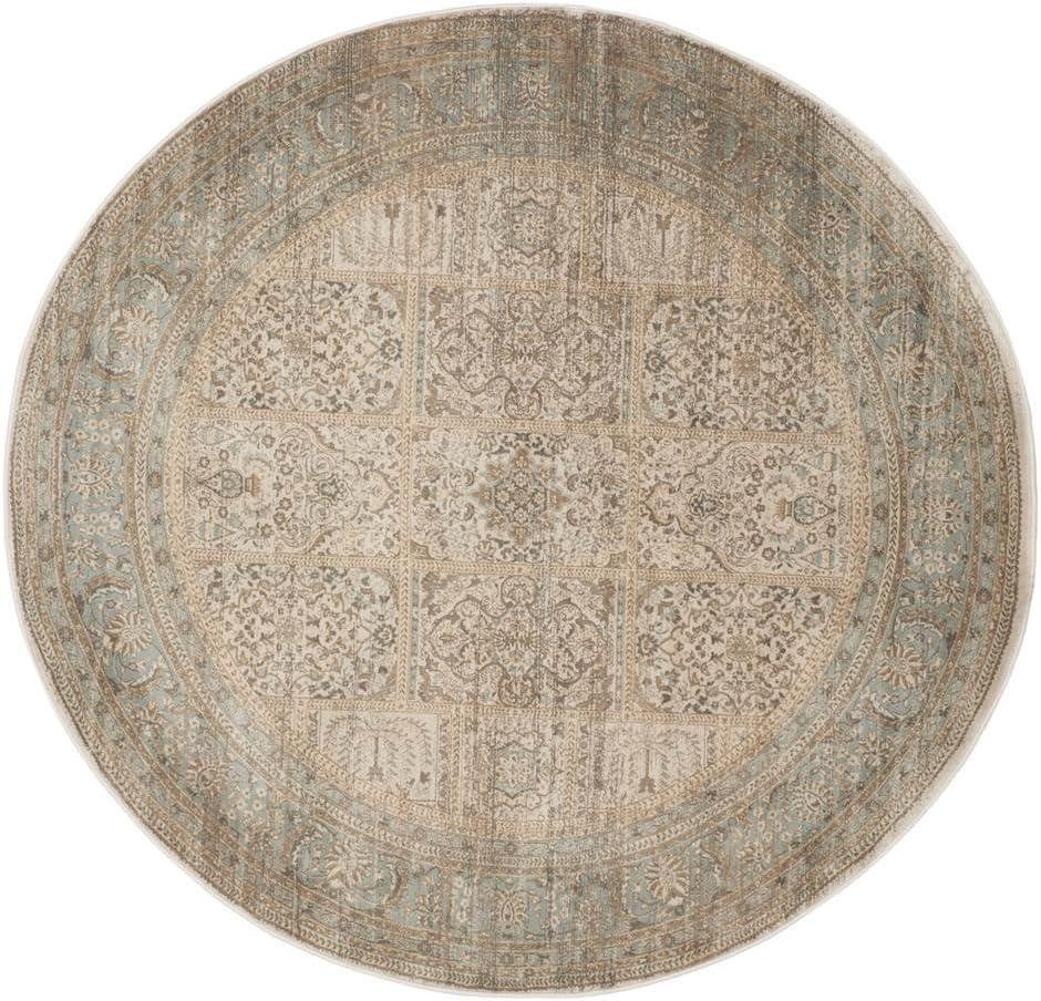 Ivory and Light Blue Round Viscose Area Rug, 80"