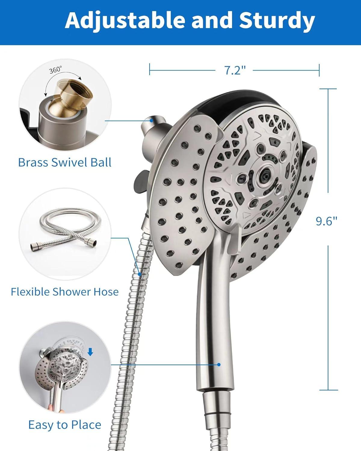 Shower Heads with Handheld Spray Combo: 7.2" Rain Shower Head & Handheld Shower Head 2-IN-1