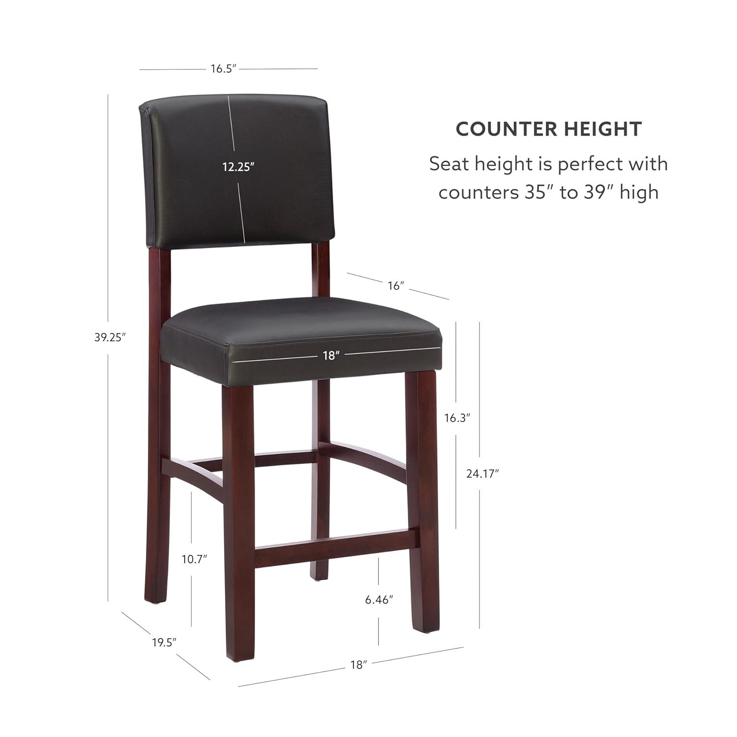 24" Monaco Padded Back Faux Leather Counter Height Barstool Hardwood/Brown - Linon: Espresso Finish, Rubberwood