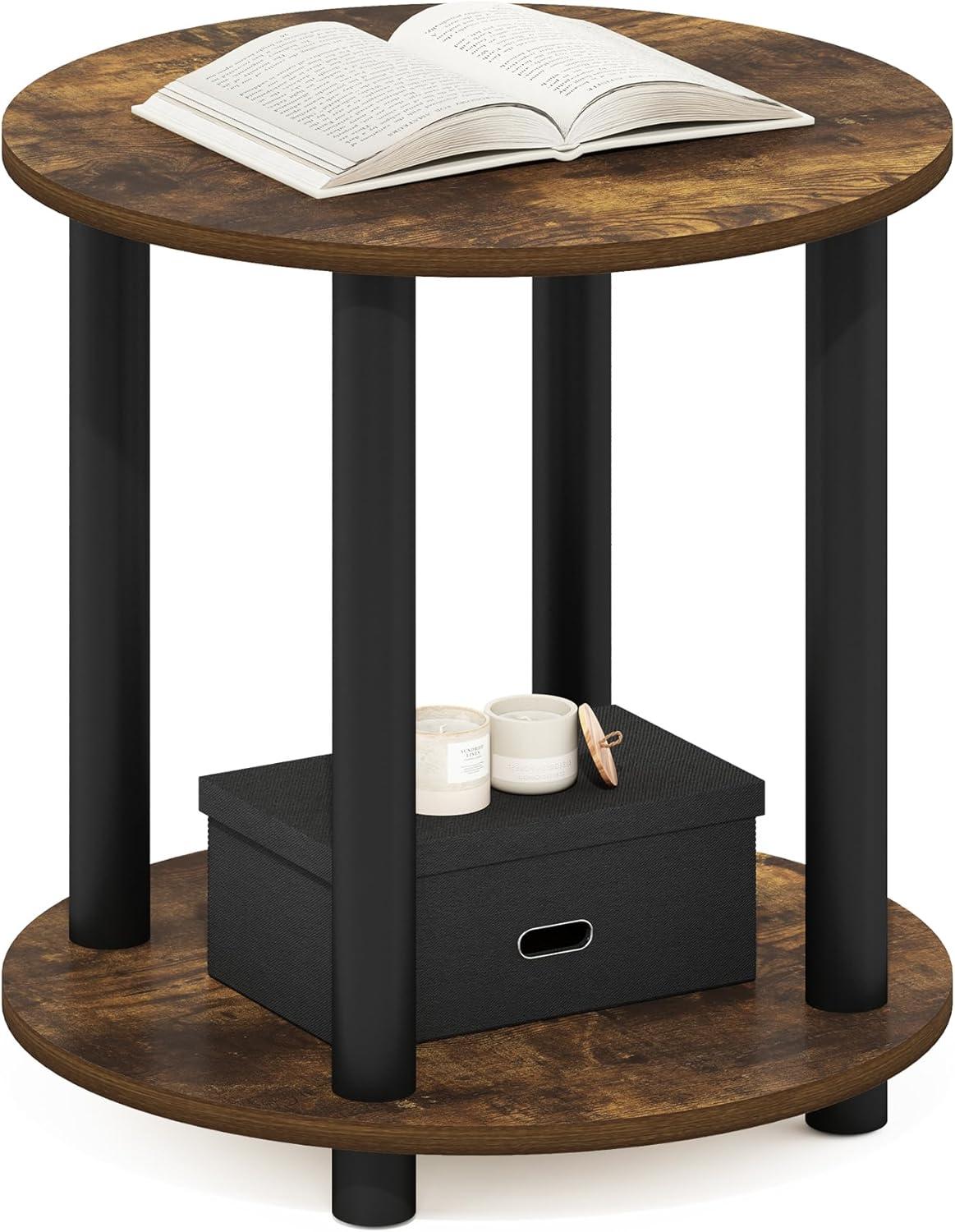 Furinno Turn-N-Tube 2-Tier Round Wooden End Table, Amber Pine