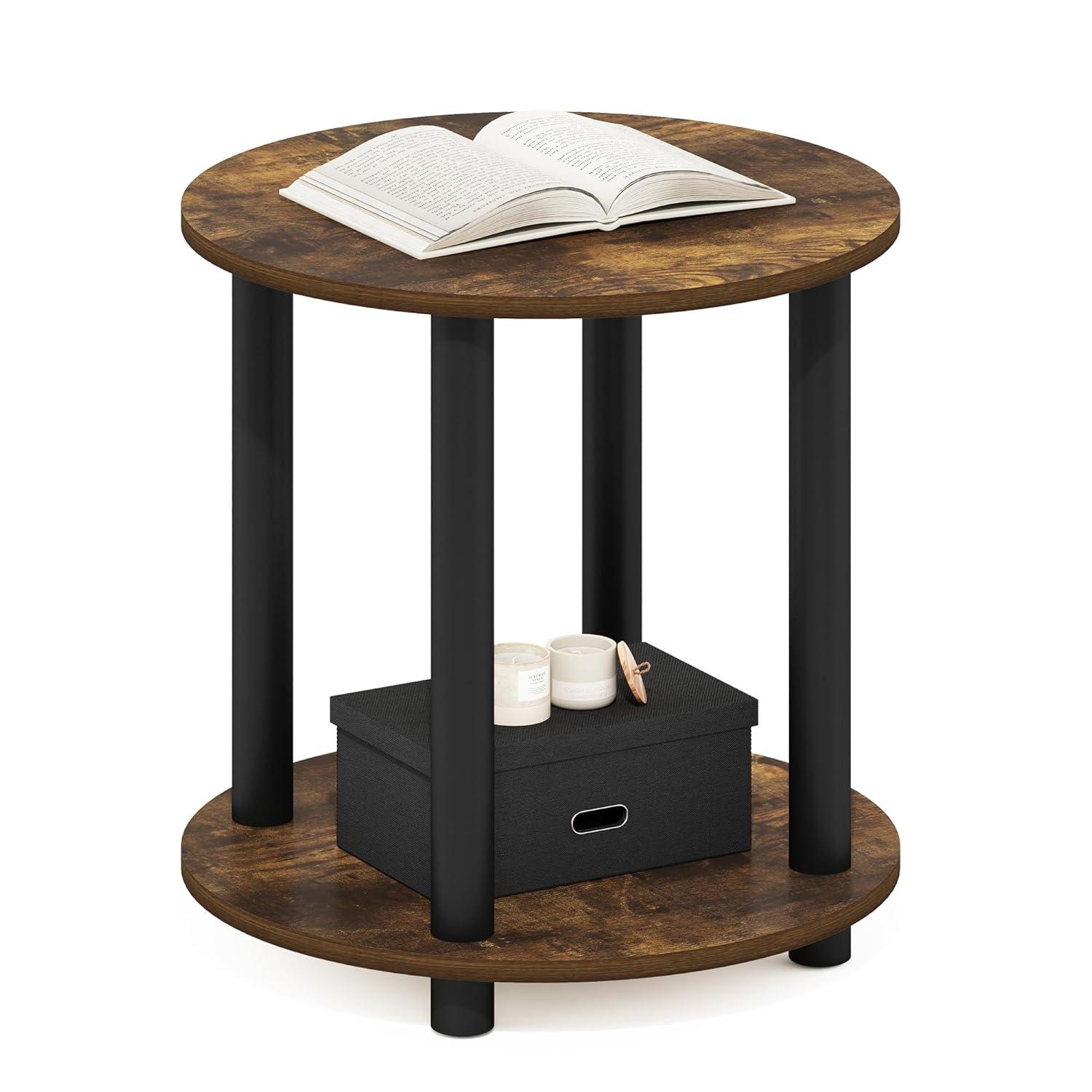 Furinno Turn-N-Tube 2-Tier Round Wooden End Table, Amber Pine