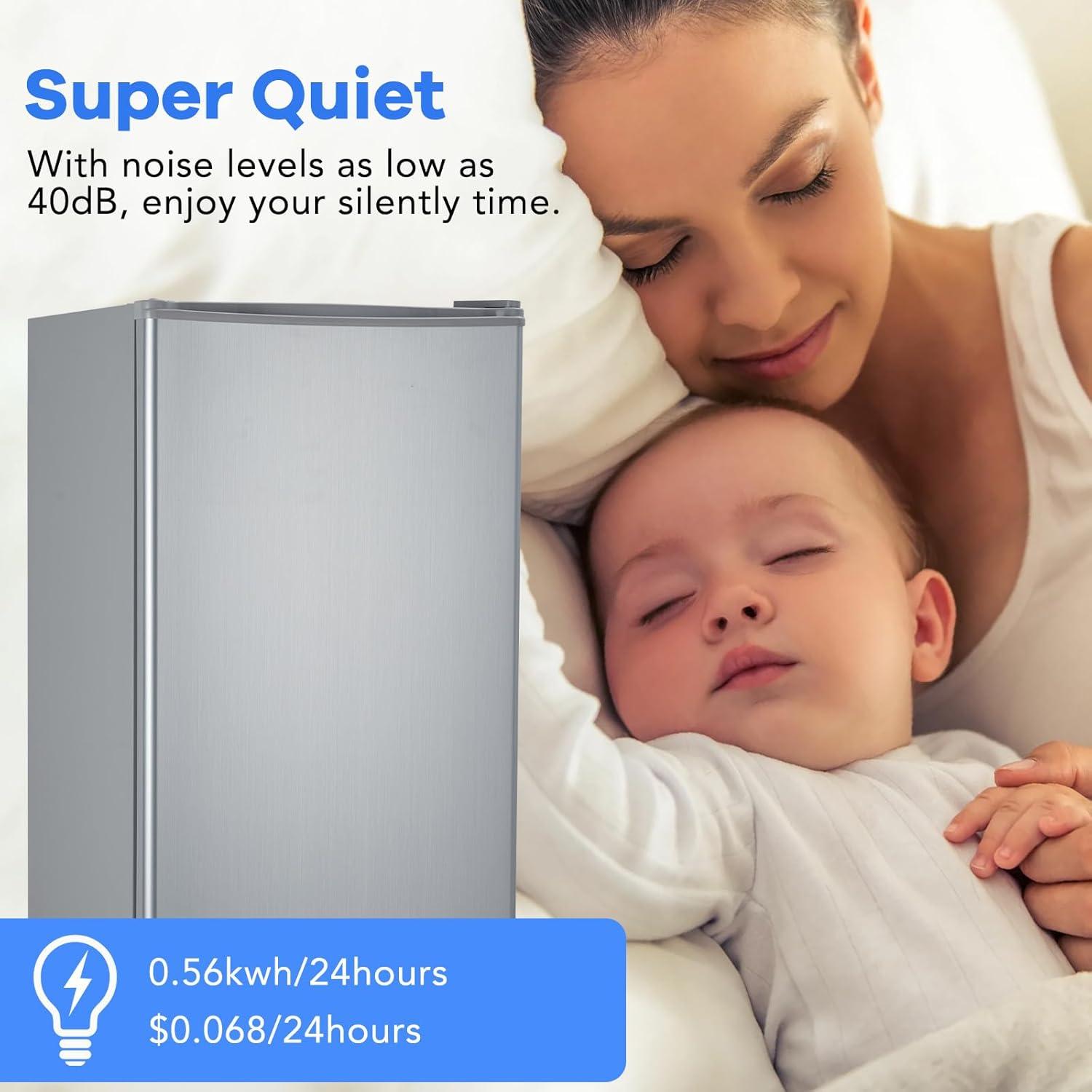 3.2 Cu. Ft Small Refrigerator with 7 Level Adjustable Thermostat, Mini Fridge with Freezer, Crisper Drawer & Removable Glass Shelves, Reversible Door, Fridge for Home Apartment Office, White