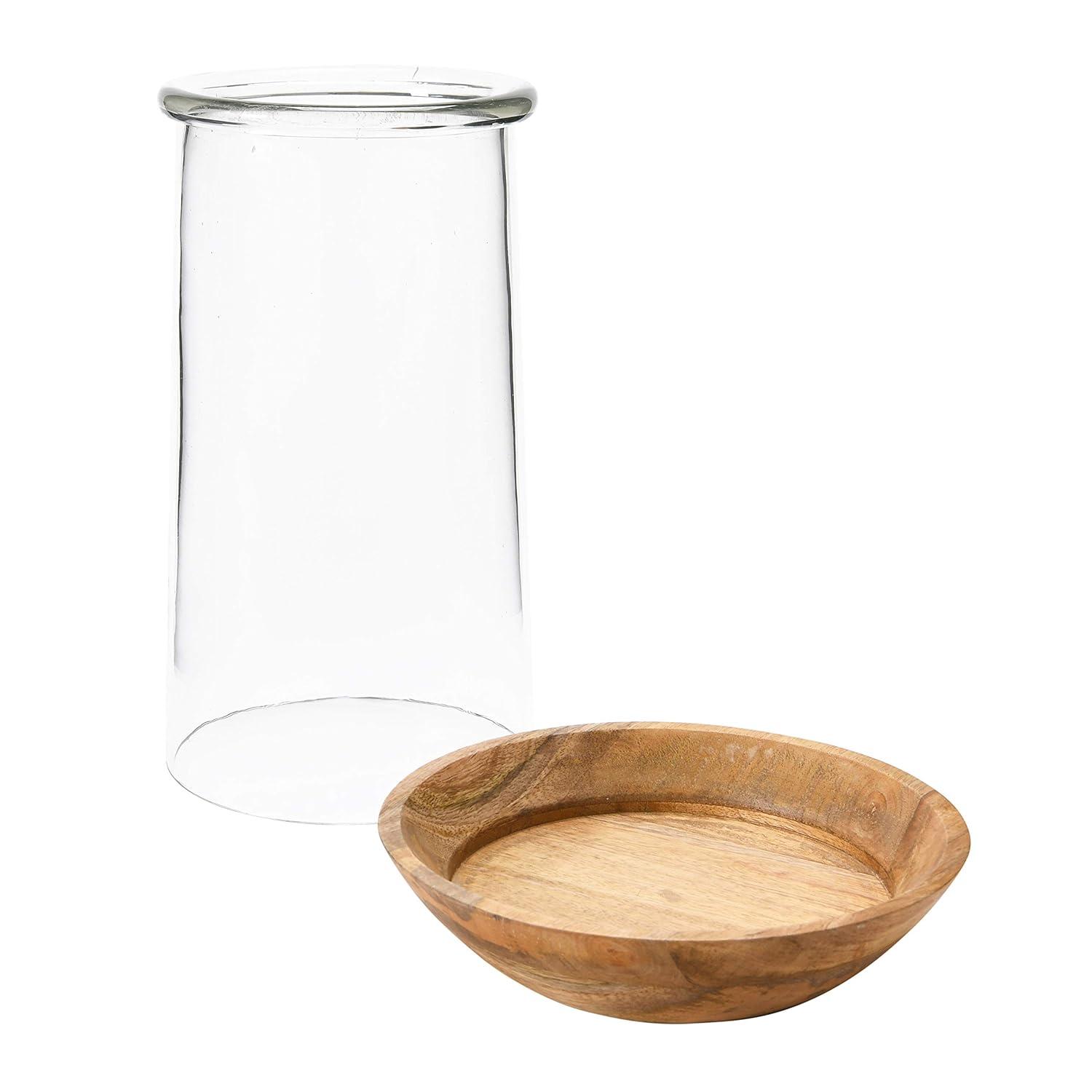 Creative Co-Op Glass Hurricane Vase with Wood Base, Clear and Natural