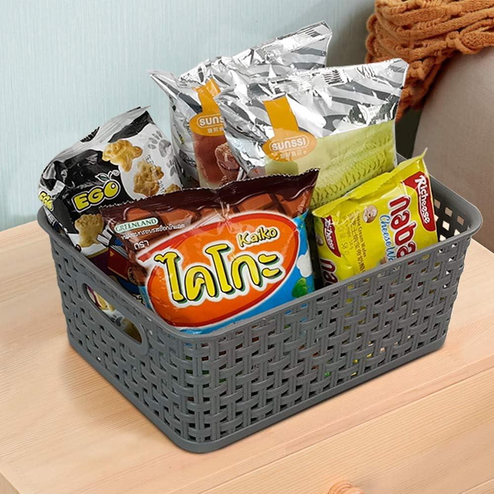 Multicolor Plastic Weave Rectangular Storage Baskets Set of 6