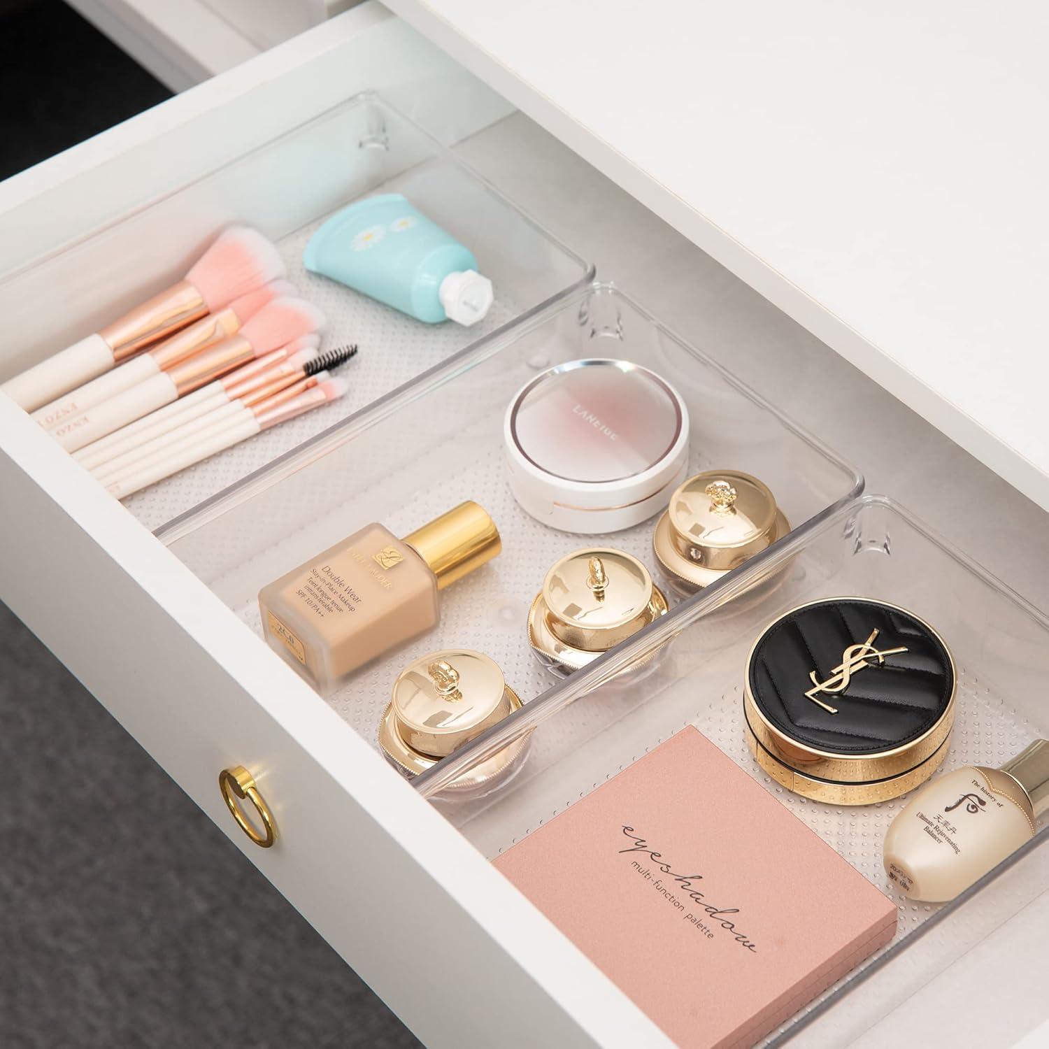 ihomecooker 3 Pack Clear Plastic Drawer Organizer Tray Cutlery Utensil Makeups Drawer Silverware Organizers 12" X 6"… (6P(6X6+6X9+6X15))