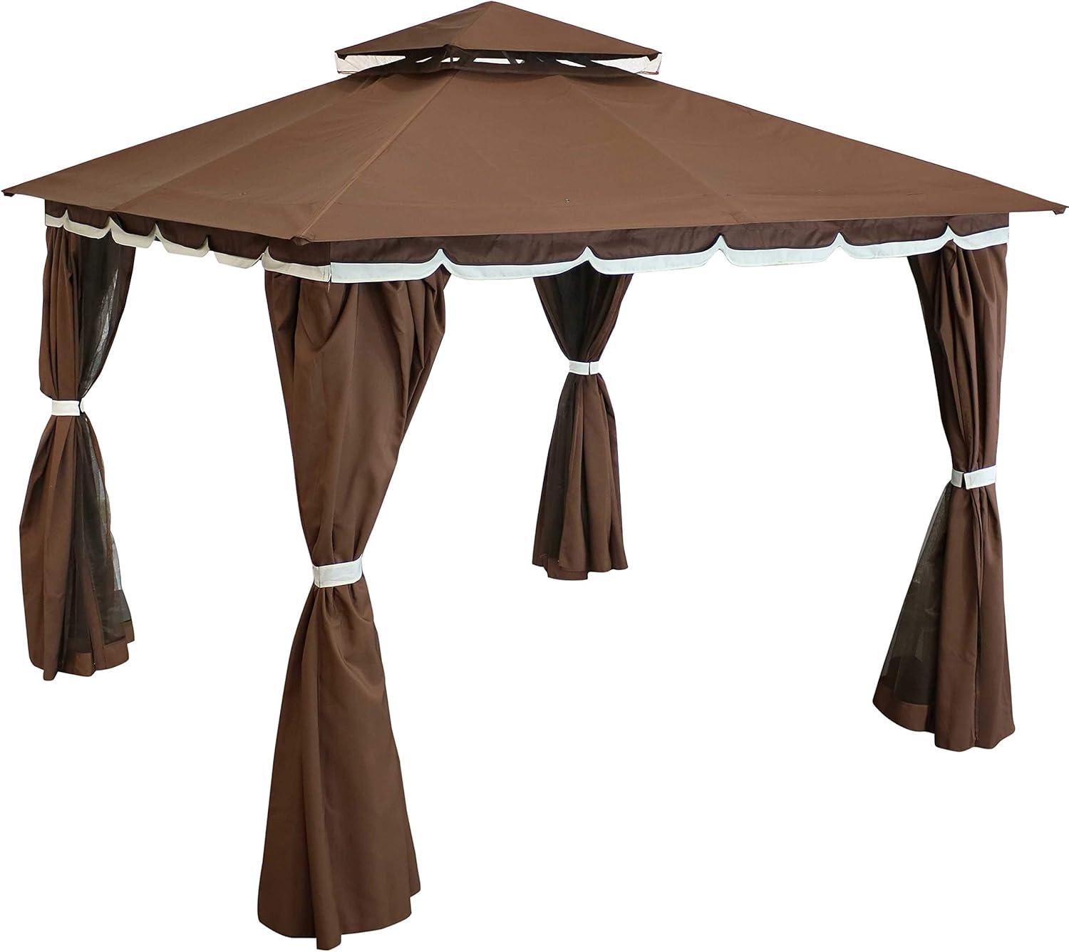 Sunnydaze Outdoor Rectangle Soft Top Patio Gazebo with Screens and Privacy Walls - 10' x 10' - Brown