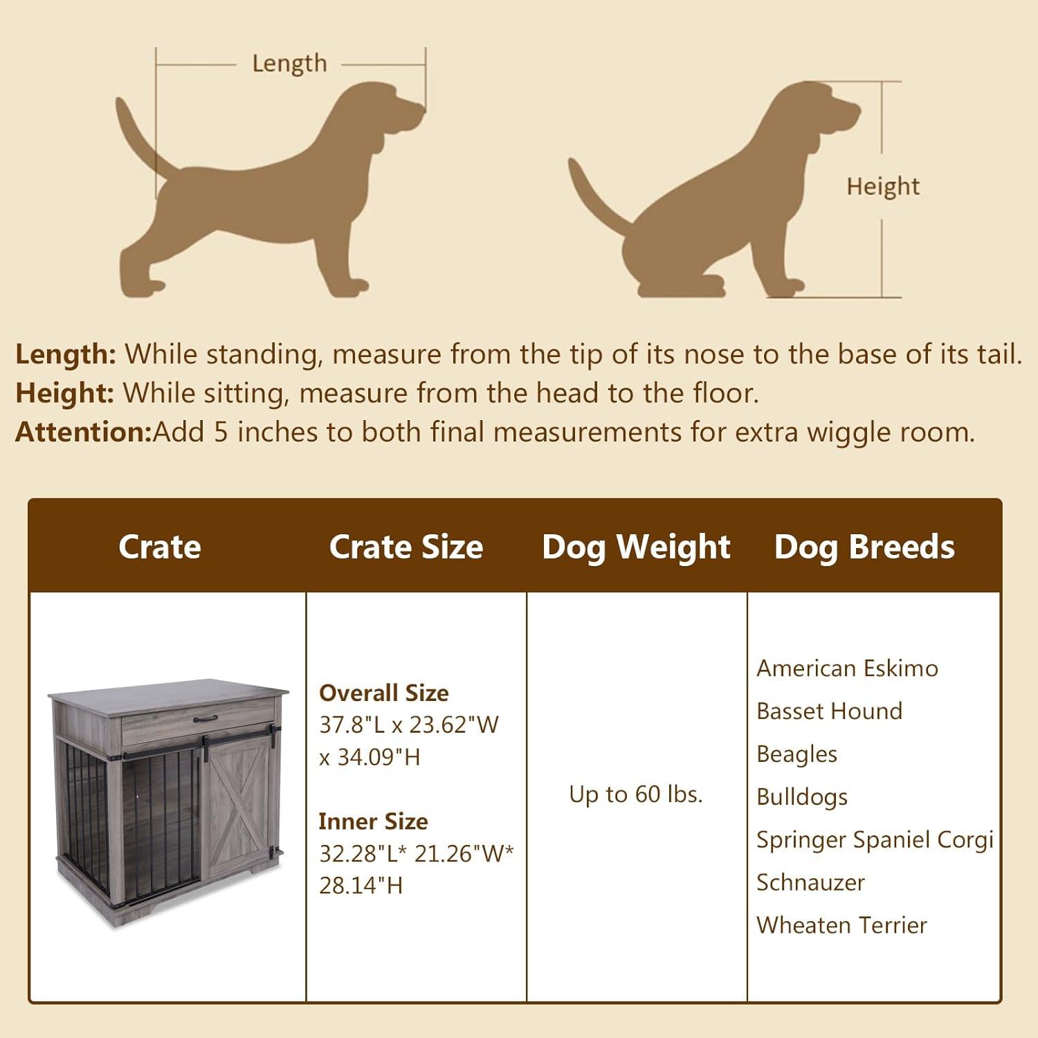 Tucker Murphy Pet™ 37.8''W Modern Dog Crate Furniture With Drawer And Sliding Door
