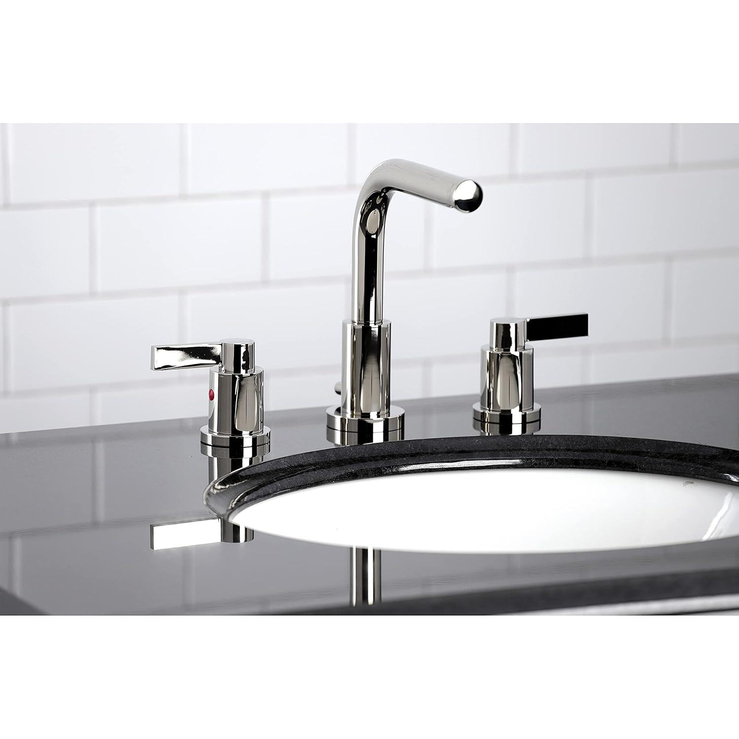 Kingston Brass NuvoFusion Two-Handle 3-Hole Deck Mount Widespread Bathroom Faucet with Brass Pop-Up Drain