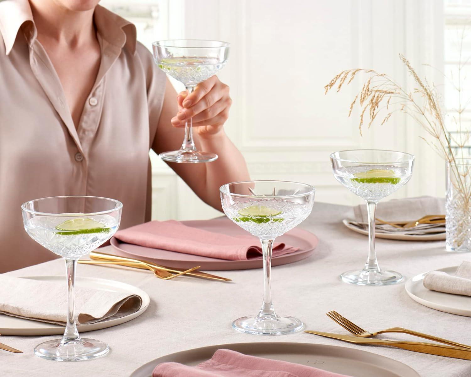 Pasabahce Coupe Cocktail Glasses Set Of 4 - Exclusive Martini, Margarita Glasses - Timeless Champagne Coupe Glasses - Crystal Design - 8.6 oz Long Stem Glassware