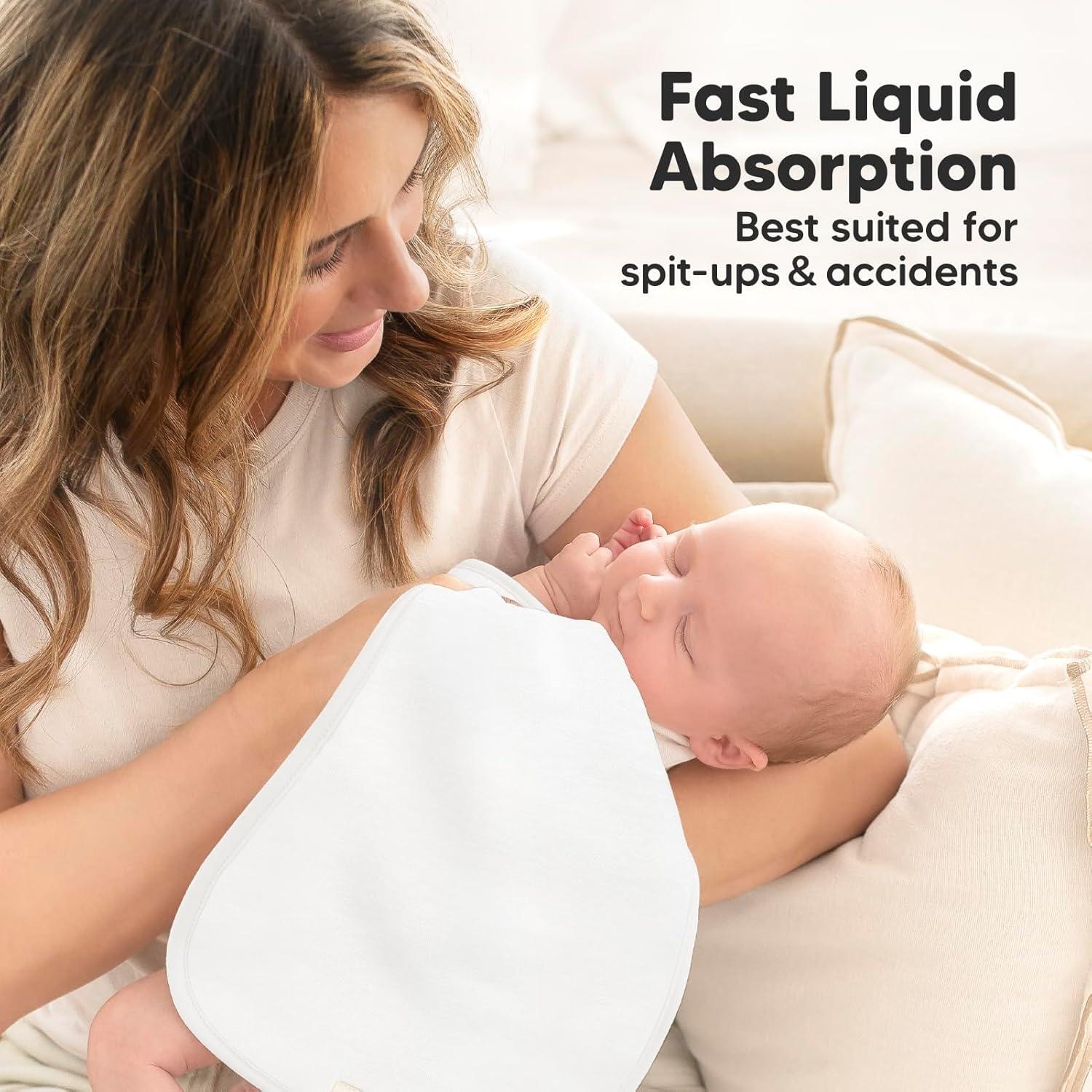 KeaBabies 5pk Urban Baby Burp Cloths, Organic Burping Cloth for Babies, Burp Rags for Baby Girls, Boys (Soft White)