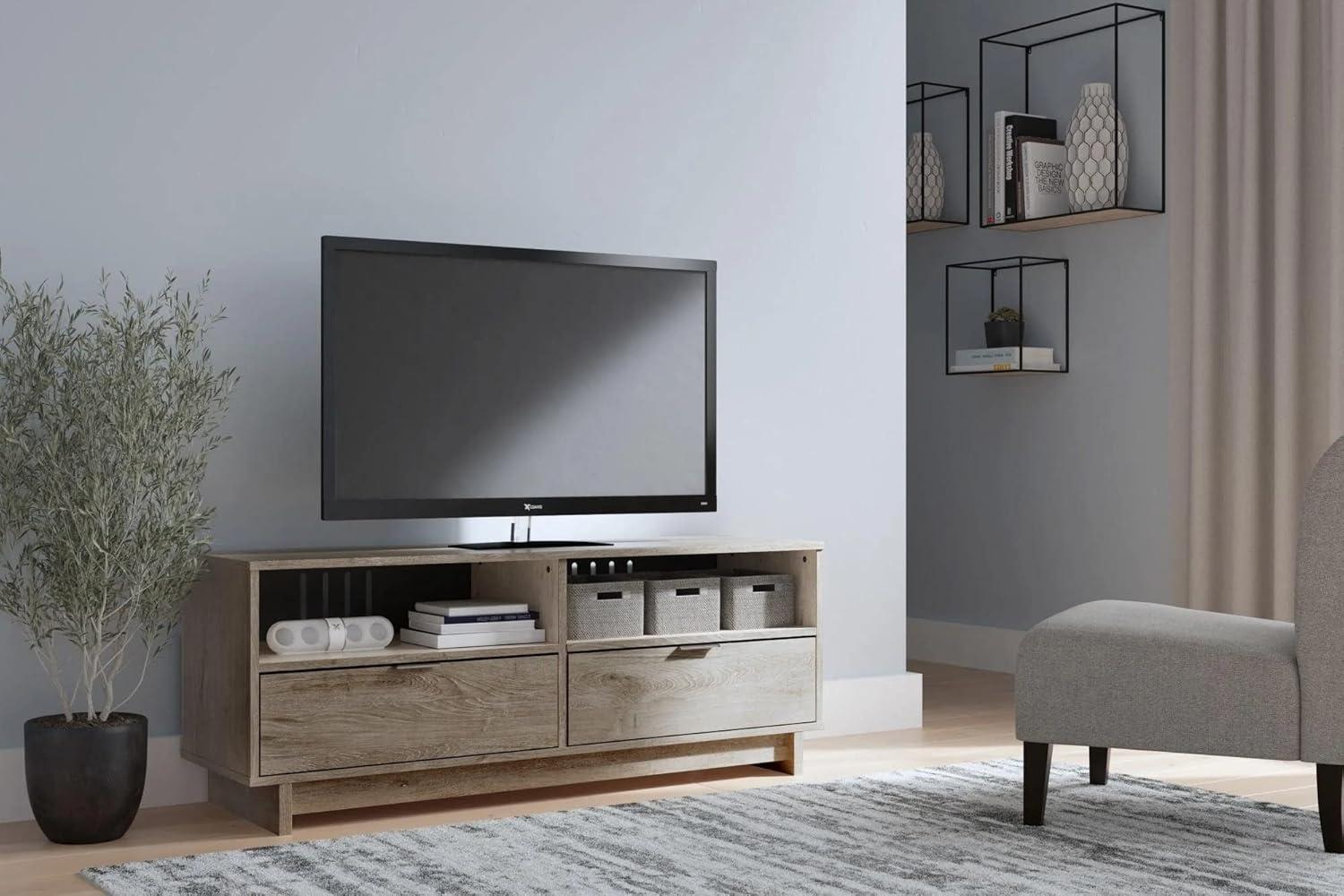 Contemporary 52'' Beige TV Stand with Open Shelving and Drawers