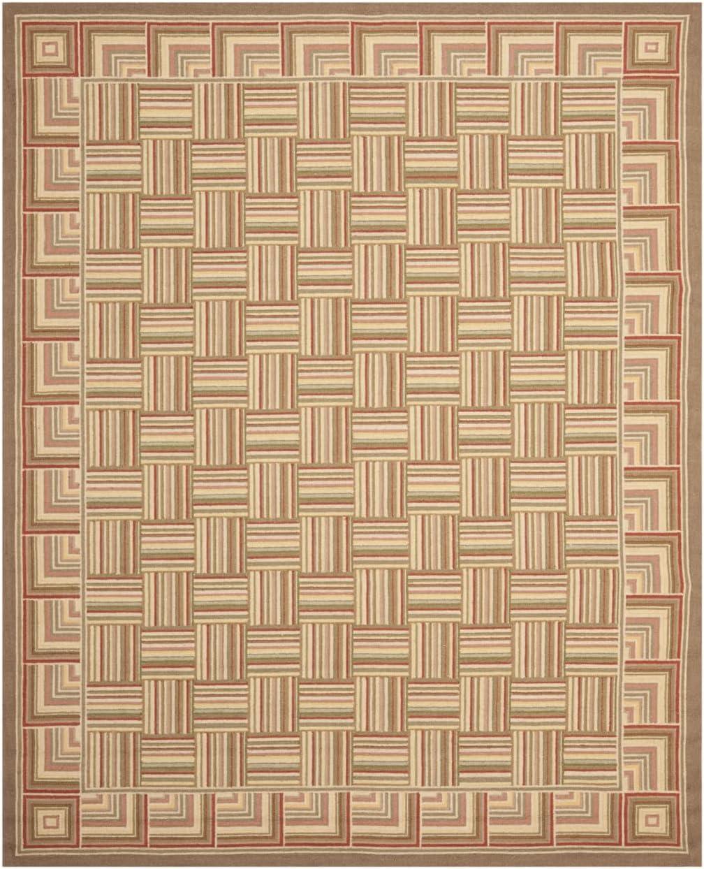 Handmade Beige Wool and Cotton Geometric Rug