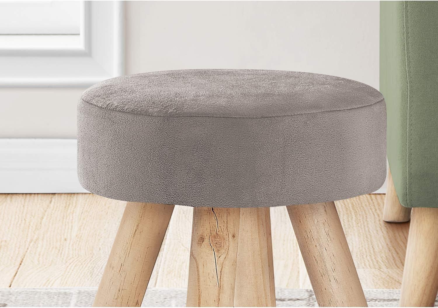 Monarch Specialties Ottoman, Pouf, Footrest, Foot Stool, 12" Round, Velvet, Wood, 16.25" H, Indoor