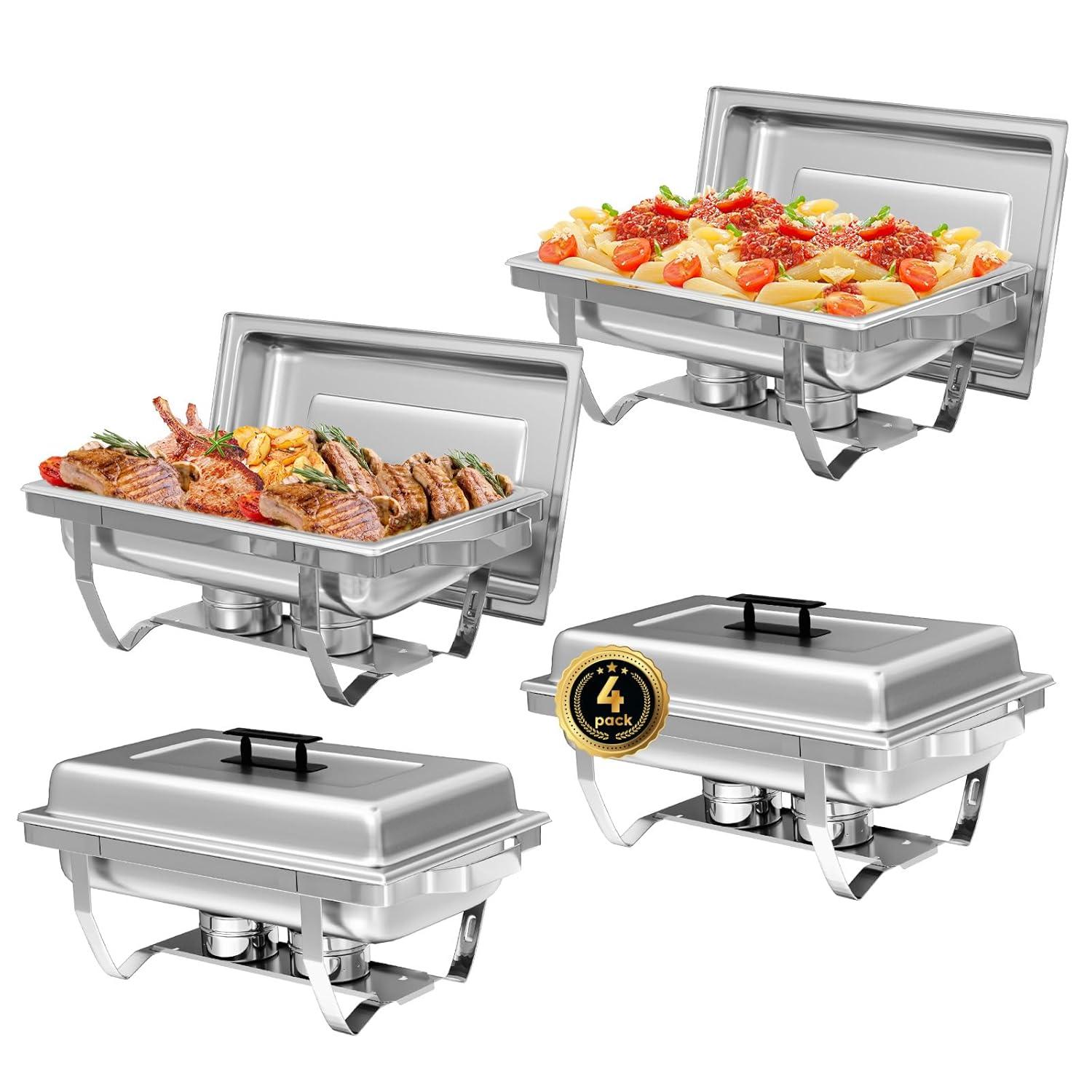 The Party Aisle™ Chafing Dishes For Buffet 4 Pack, 8 Qt Stainless Steel Chafers And Buffet Warmers Sets With Lid, Rectangle Serving Food Warmer Catering Supplies Buffet Display For Parties