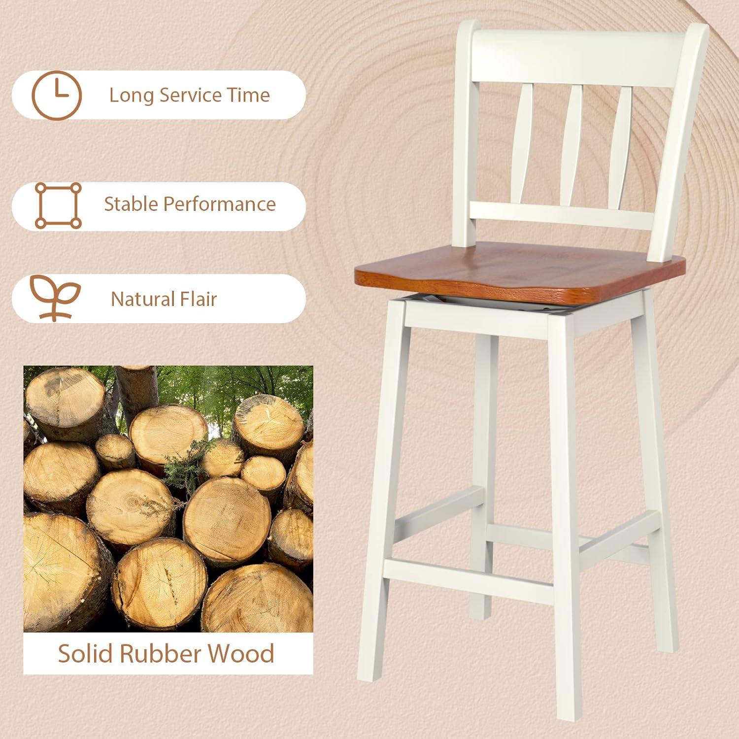 Costway 2PCS Bar Stool 24.5'' Swivel Counter Height Chair w/ Footrest Cream