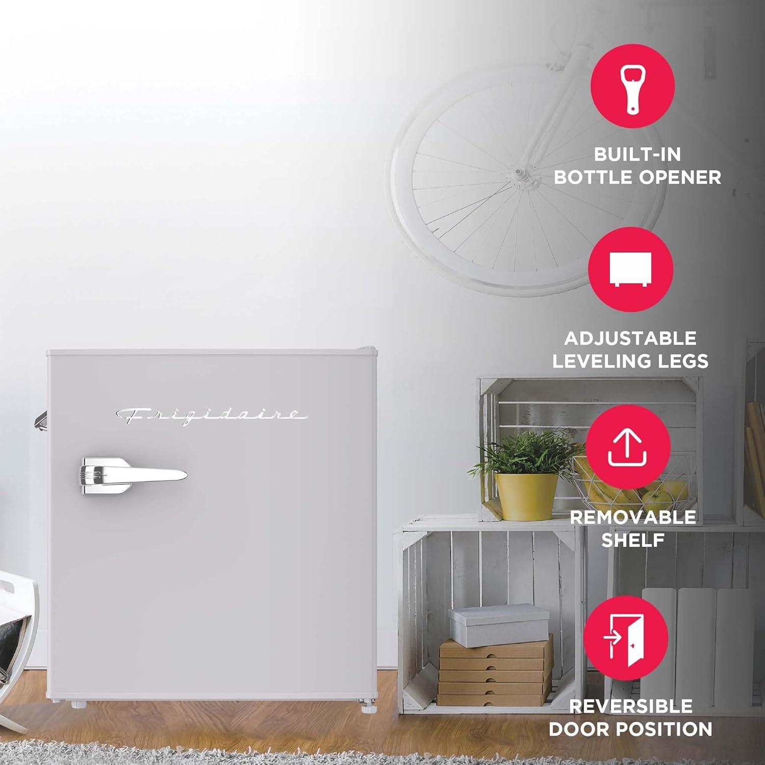 Frigidaire 1.6 cu ft Retro Fridge With Side Bottle Opener Moonbeam: Compact Dorm & Skincare Refrigerator-Freezer, Manual Defrost