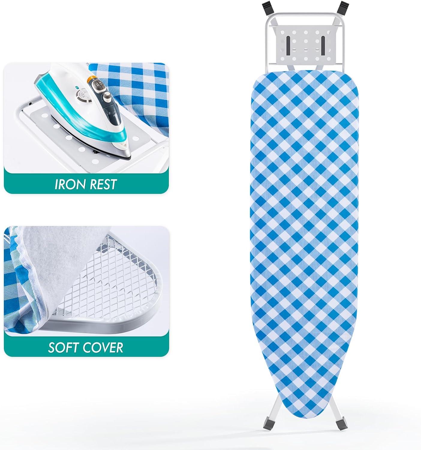 Blue and White Foldable Metal Ironing Board with Heat Resistant Cover