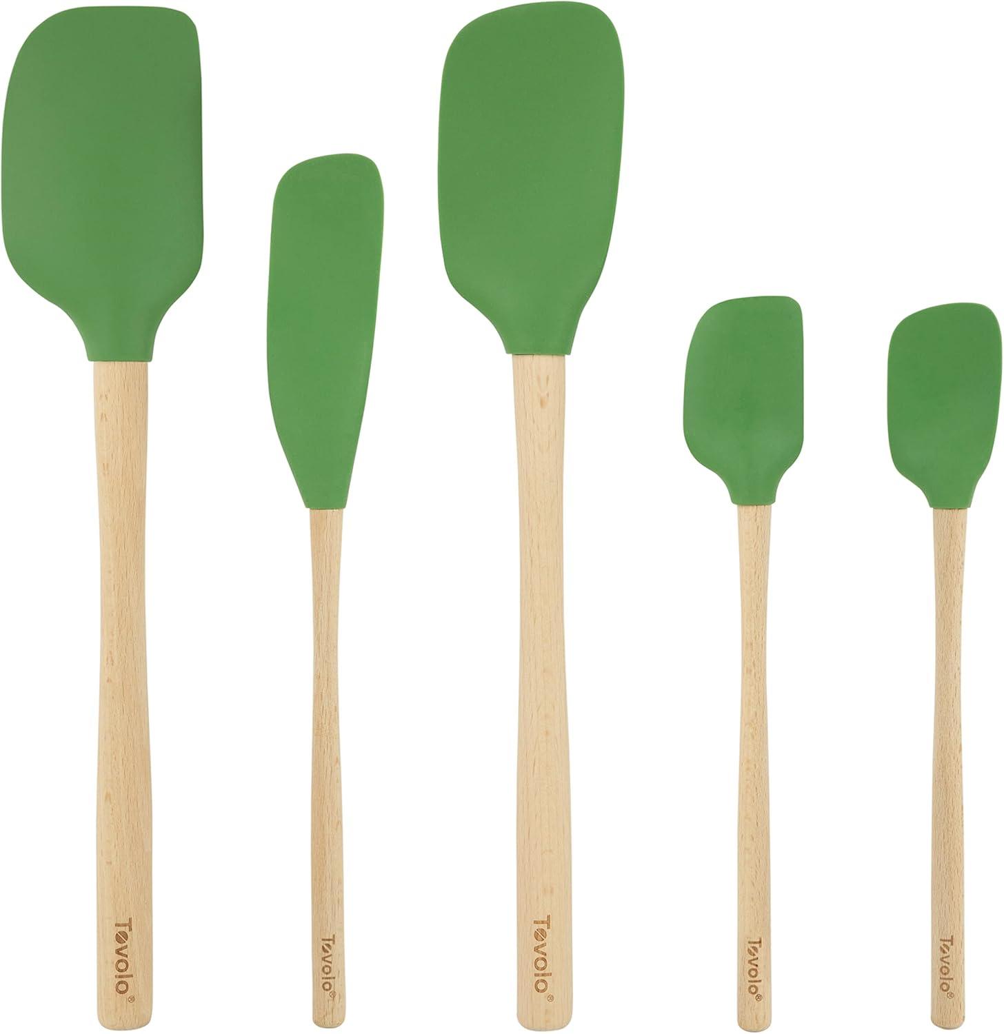 Pesto Green Silicone and Wood 5-Piece Spatula Set