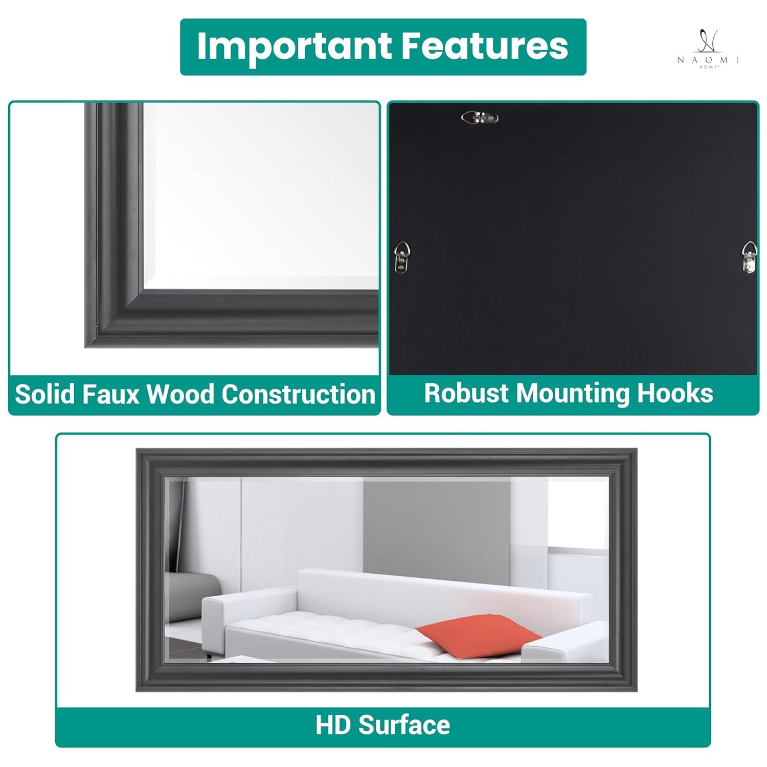 Full length Mirror, Wall Mirror, 65"LX31"W Full Body Mirror, Framed Floor Mirror with Faux Wood Frame, Large Mirror, Leaning Mirror, Standing Mirror for Living Room by Naomi Home - Black