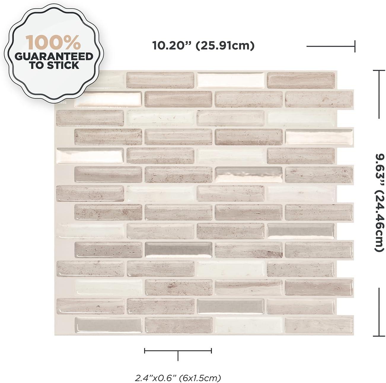 Smart Tiles - 3D Adhesive Peel and Stick Backsplash Tile, Beige - 4-Pack 10.2" x 9"