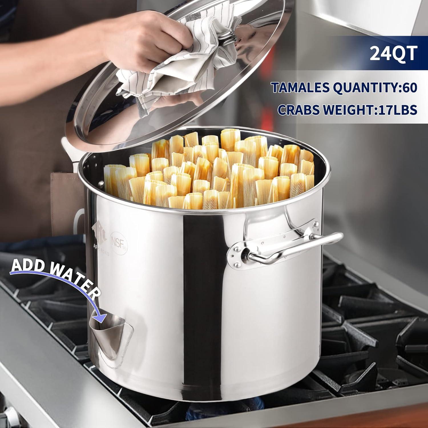 ARC USA Three in One 6 Gallon 24QT Stainless Steel Stock Pot Tamale Steamer with Lid & Steamer Rach