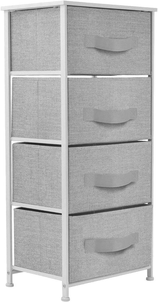 Sorbus 4 Drawers Chest Nightstand - Storage for Closet, Home, College Dorm - Features Steel Frame, Wood Top, & Fabric Bins