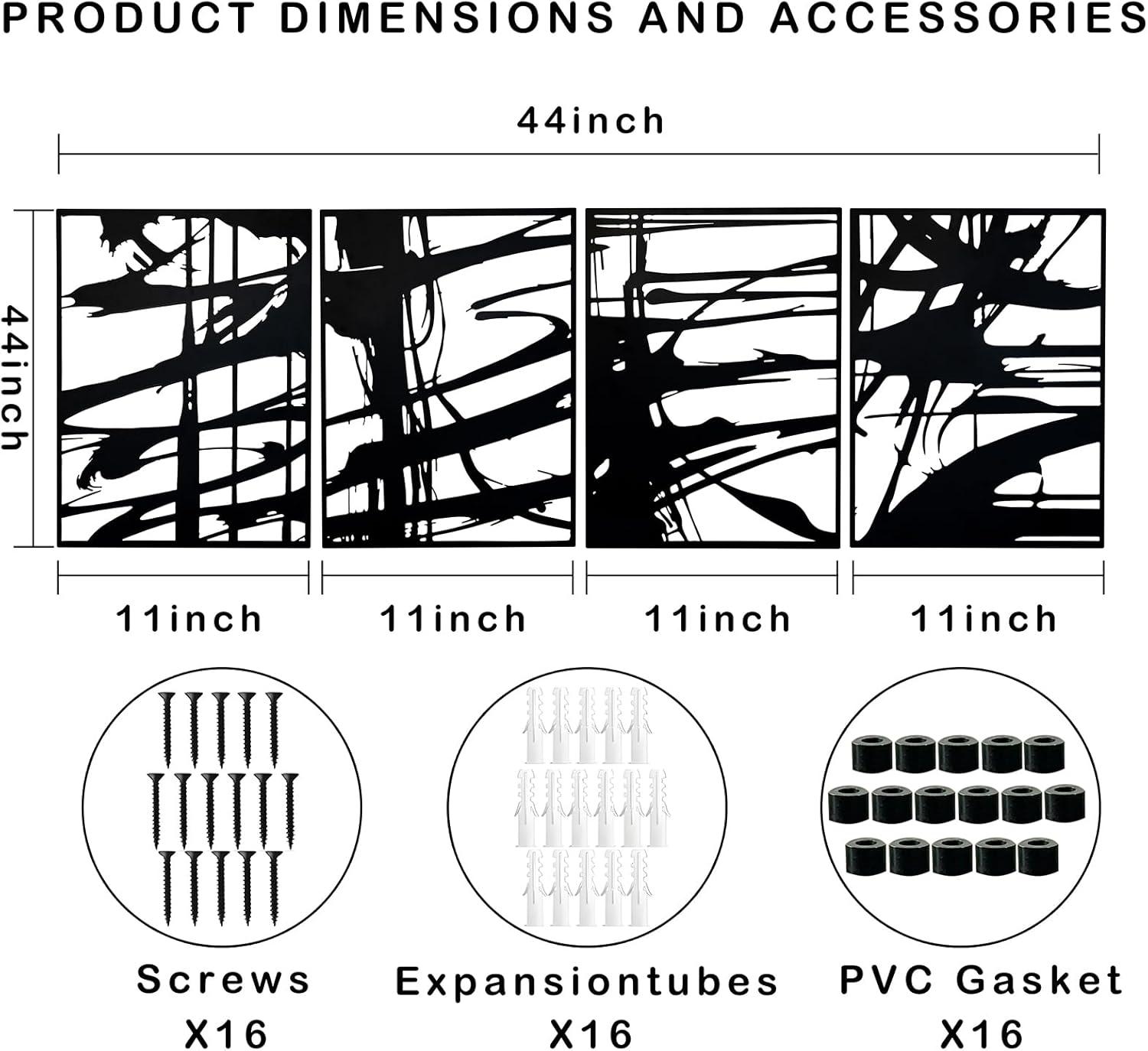 Ivy Bronx 4 Pack Black Abstract Metal Wall Art, Minimalist Décor Single Line Art Wall Décor, 3D Textured Metal Wall Sculptures, For Living Room Bedroom Bathroom Study Room (Black Abstract, M Size 16 X 11'')
