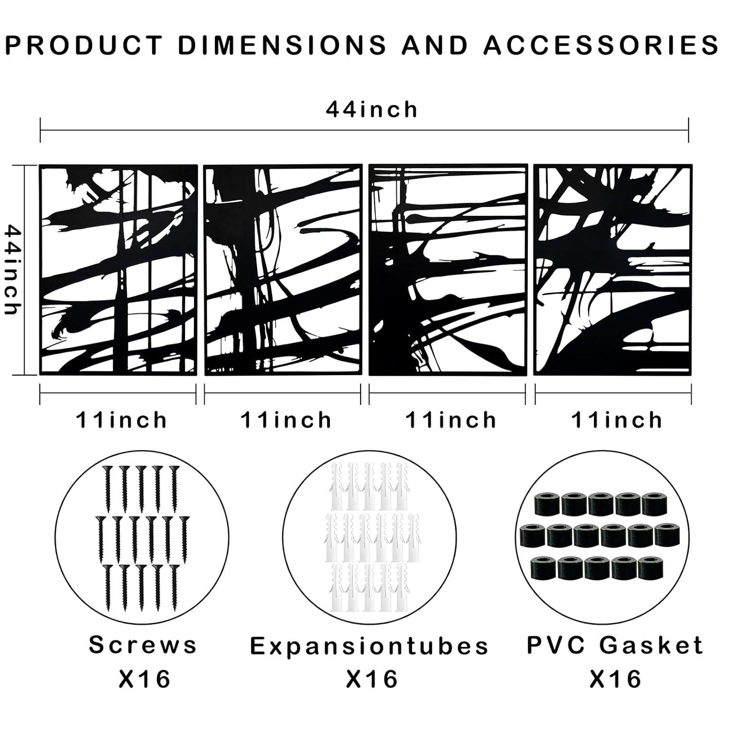 Ivy Bronx 4 Pack Black Abstract Metal Wall Art, Minimalist Décor Single Line Art Wall Décor, 3D Textured Metal Wall Sculptures, For Living Room Bedroom Bathroom Study Room (Black Abstract, M Size 16 X 11'')