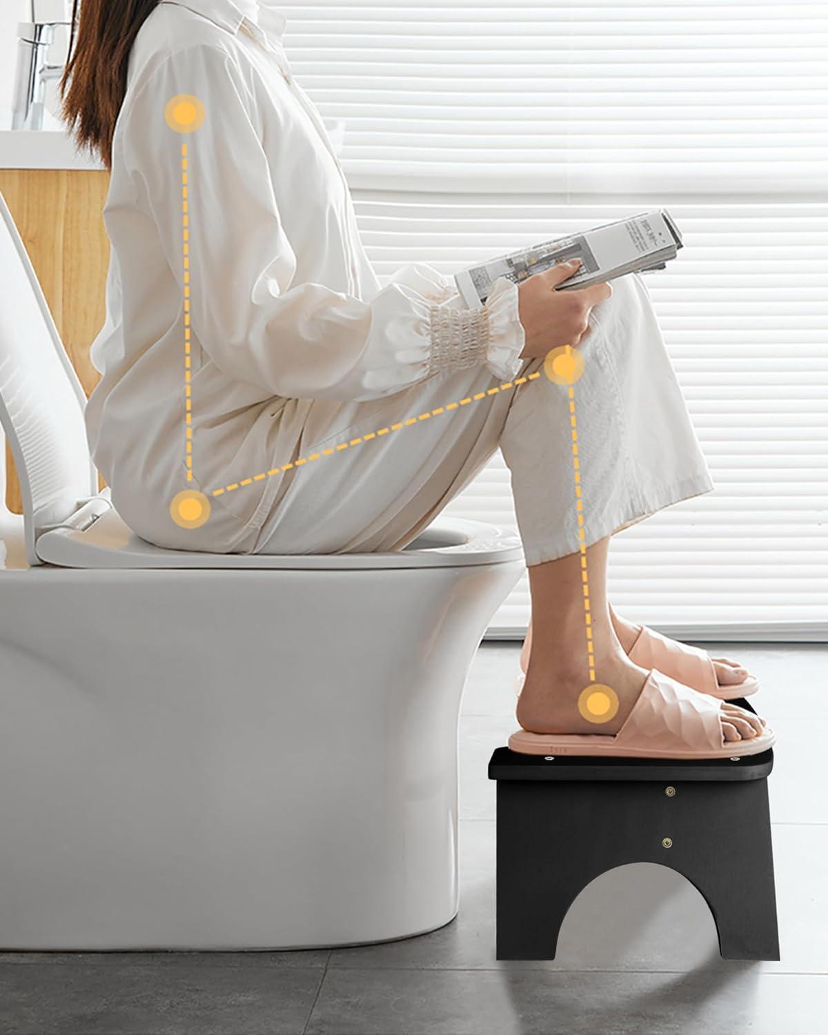 Bamboo Toilet Stool for Adults, 6.5" Toilet Stool Squat Adult Kids, Portable Simple Curve Squat Toilet Potty Stool, Non-Slip Poop Stool for Bathroom, Improve Squatting Posture and Comfort (Wood)