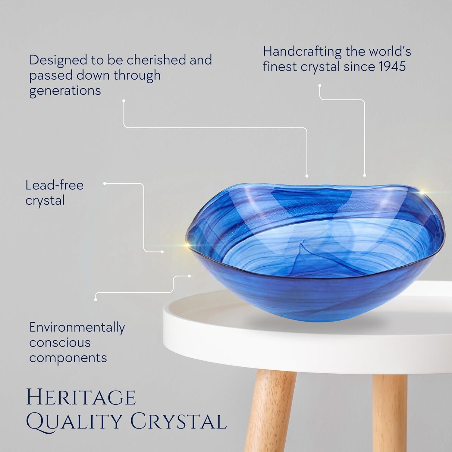 Badash Decorative Glass Serving Bowl, Alabaster Glass Centerpiece Fruit Bowl, Home Décor Table Accent Bowl, 10” Diameter, Cobalt Blue