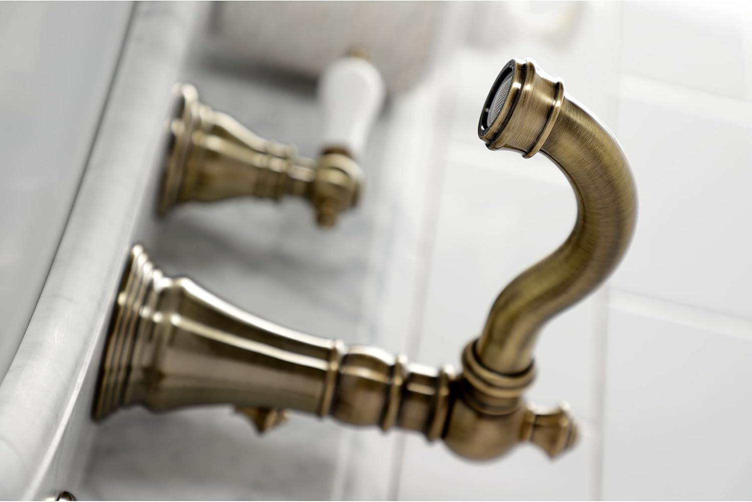 Kingston Brass American Patriot Two-Handle 3-Hole Deck Mount Widespread Bathroom Faucet with Brass Pop-Up Drain