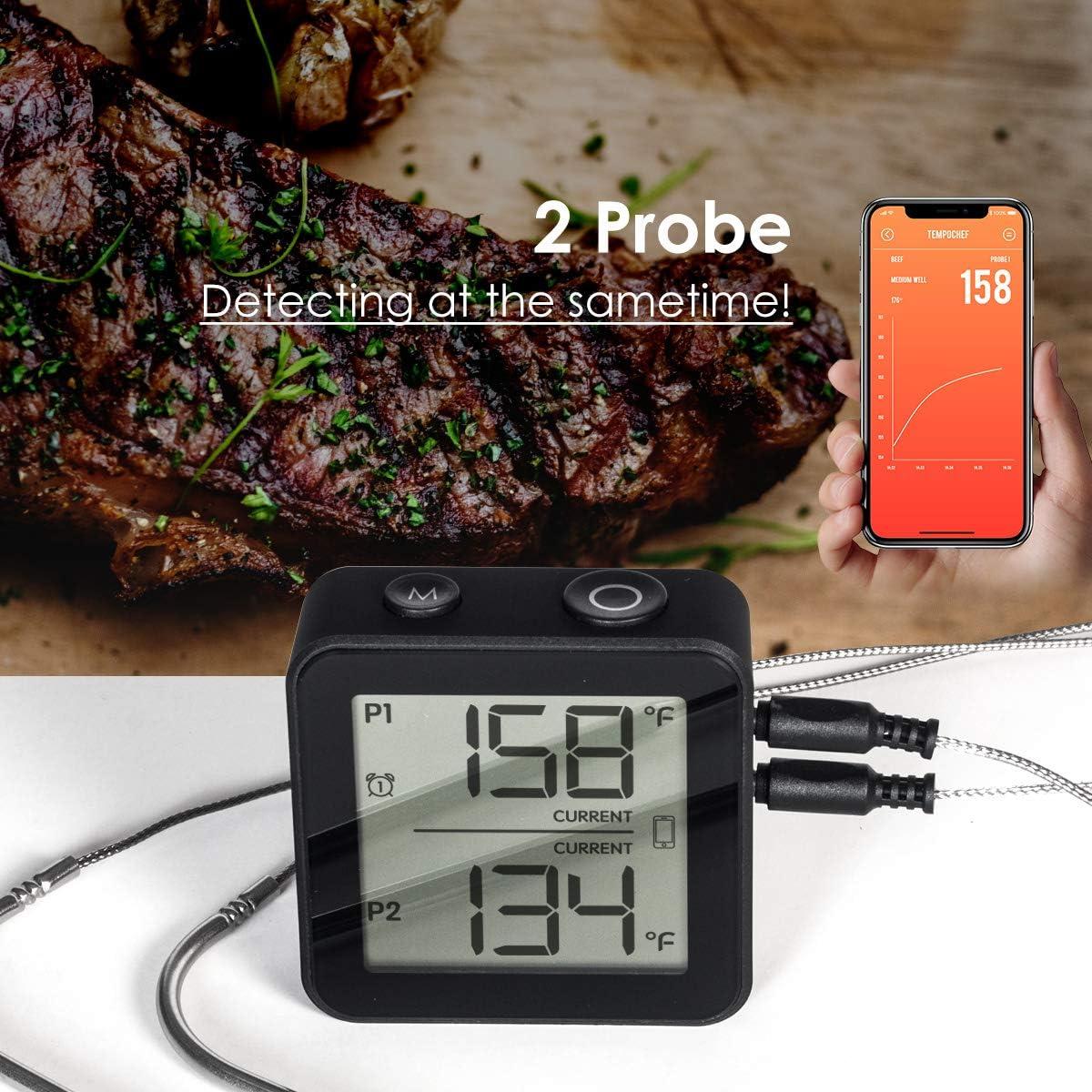 Wireless Bluetooth Meat Thermometer with Dual Probe for Grill Smoker BBQ Dual Timer Alarm, Smart APP Instant Cooking Thermometer for iOS, Android