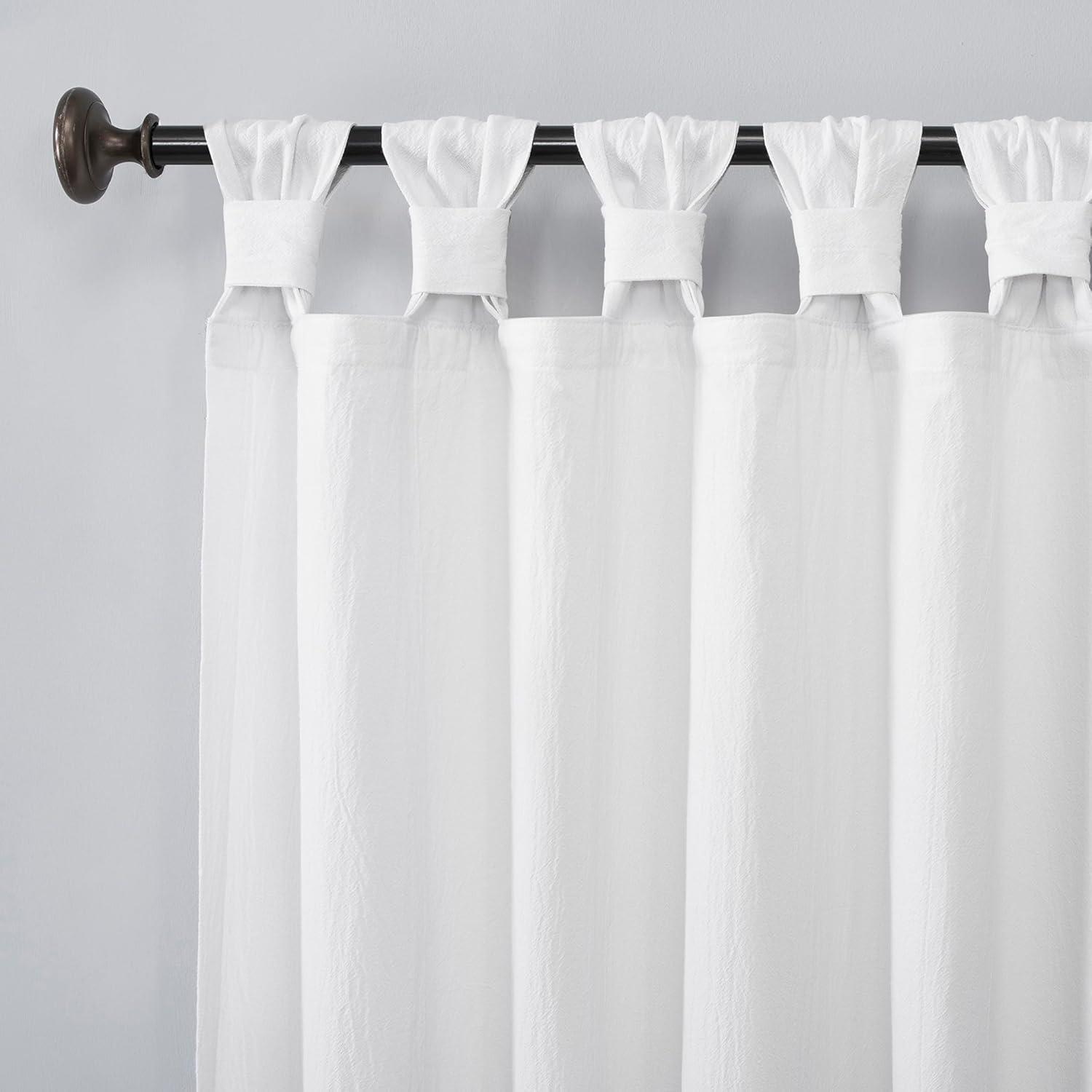 52"X63" Archaeo Light Filtering Washed Cotton Twist Tab Curtain Panel White: Modern Window Treatment, Machine Washable