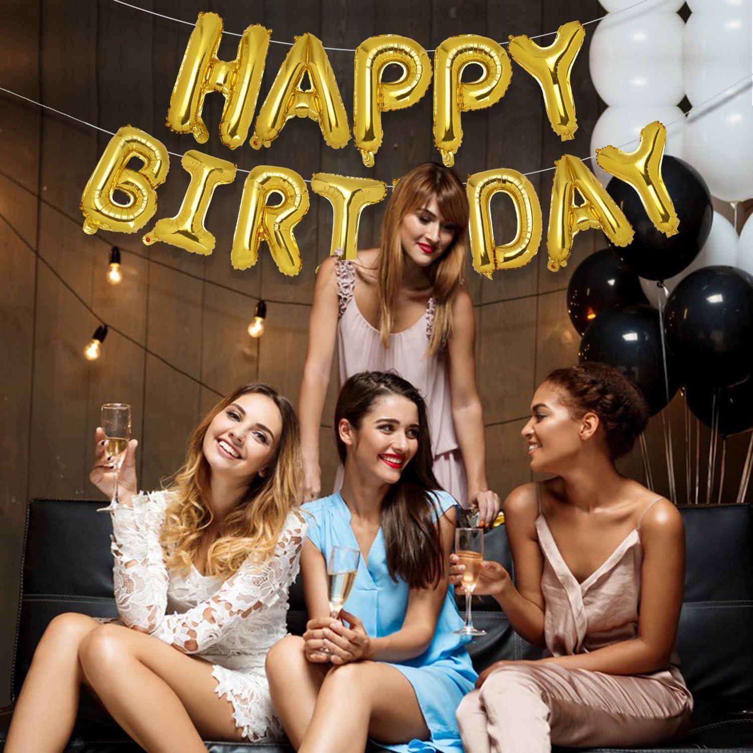 Happy Birthday Balloon Banner Party 16 Inch 3D Aluminum Foil Balloon kit Birthday Party Decor - gold