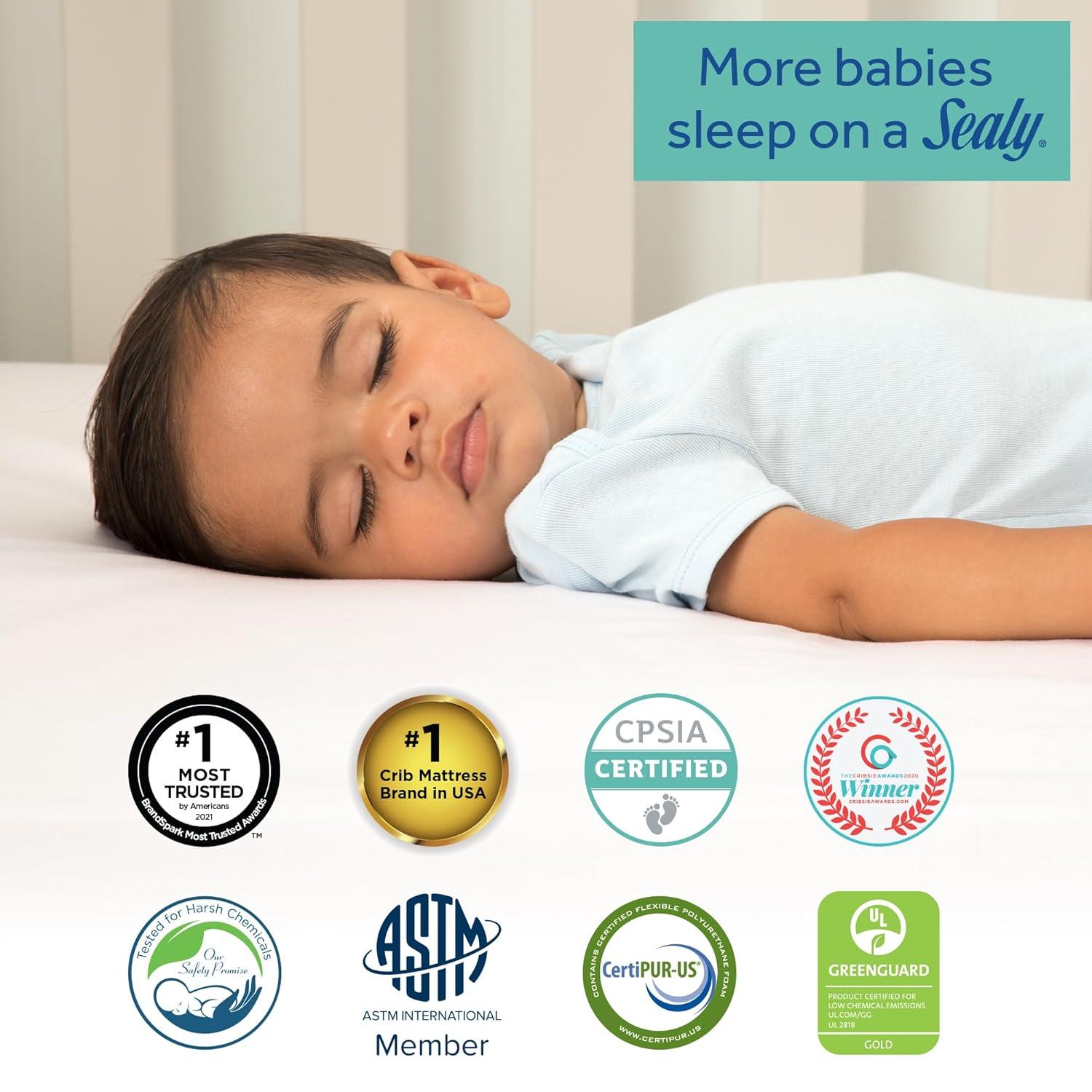 Sealy Orion 2-Stage Sustainable Antibacterial Baby Crib Mattress and Toddler Bed Mattress - White