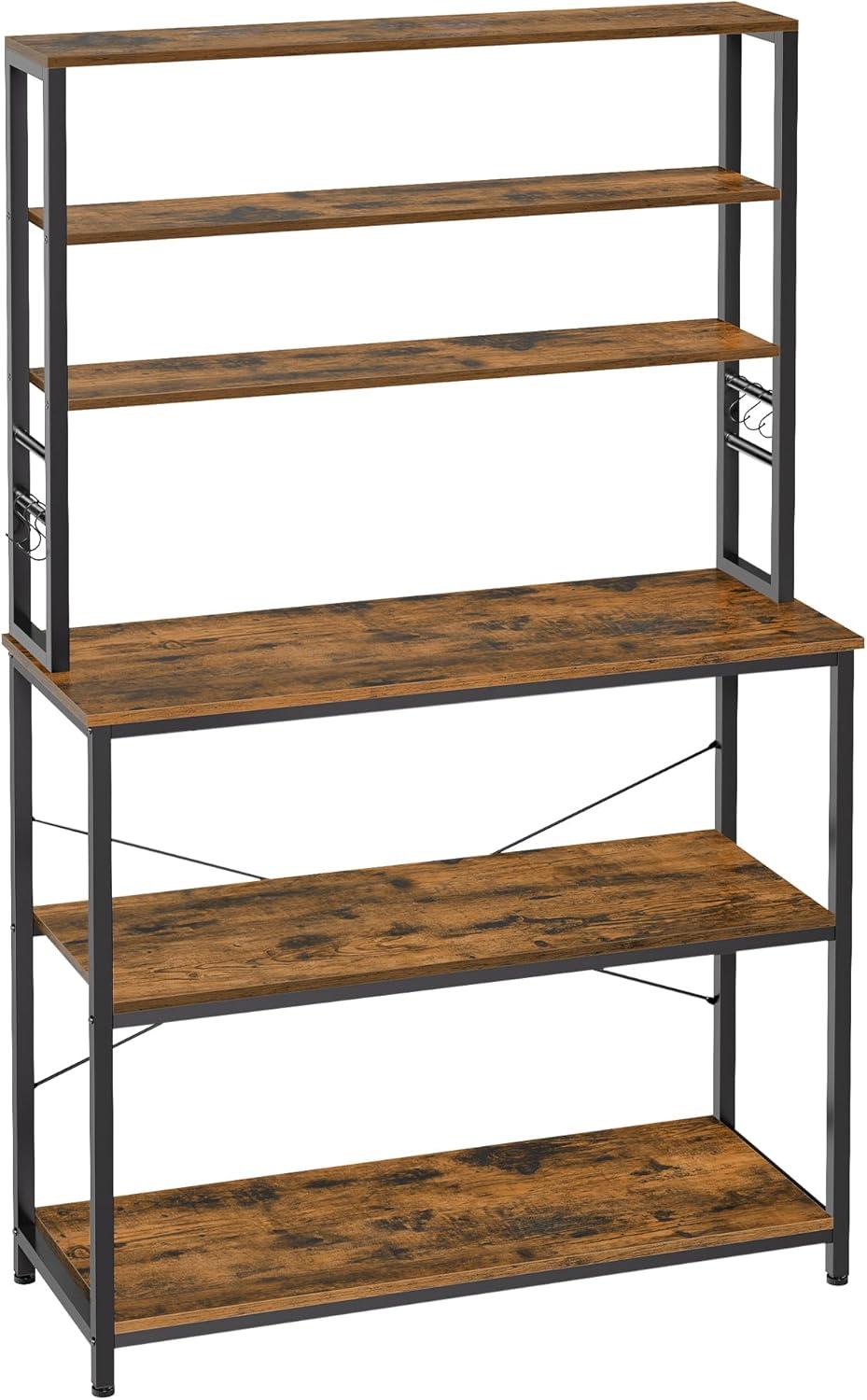 Rustic Brown and Black 6-Tier Adjustable Kitchen Baker's Rack