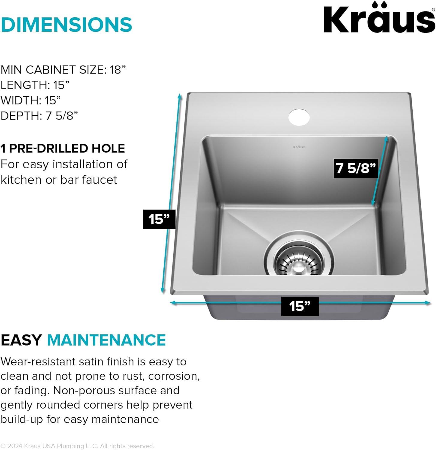 KRAUS Fairlane Single Bowl Gauge Stainless Steel Kitchen Bar Sink